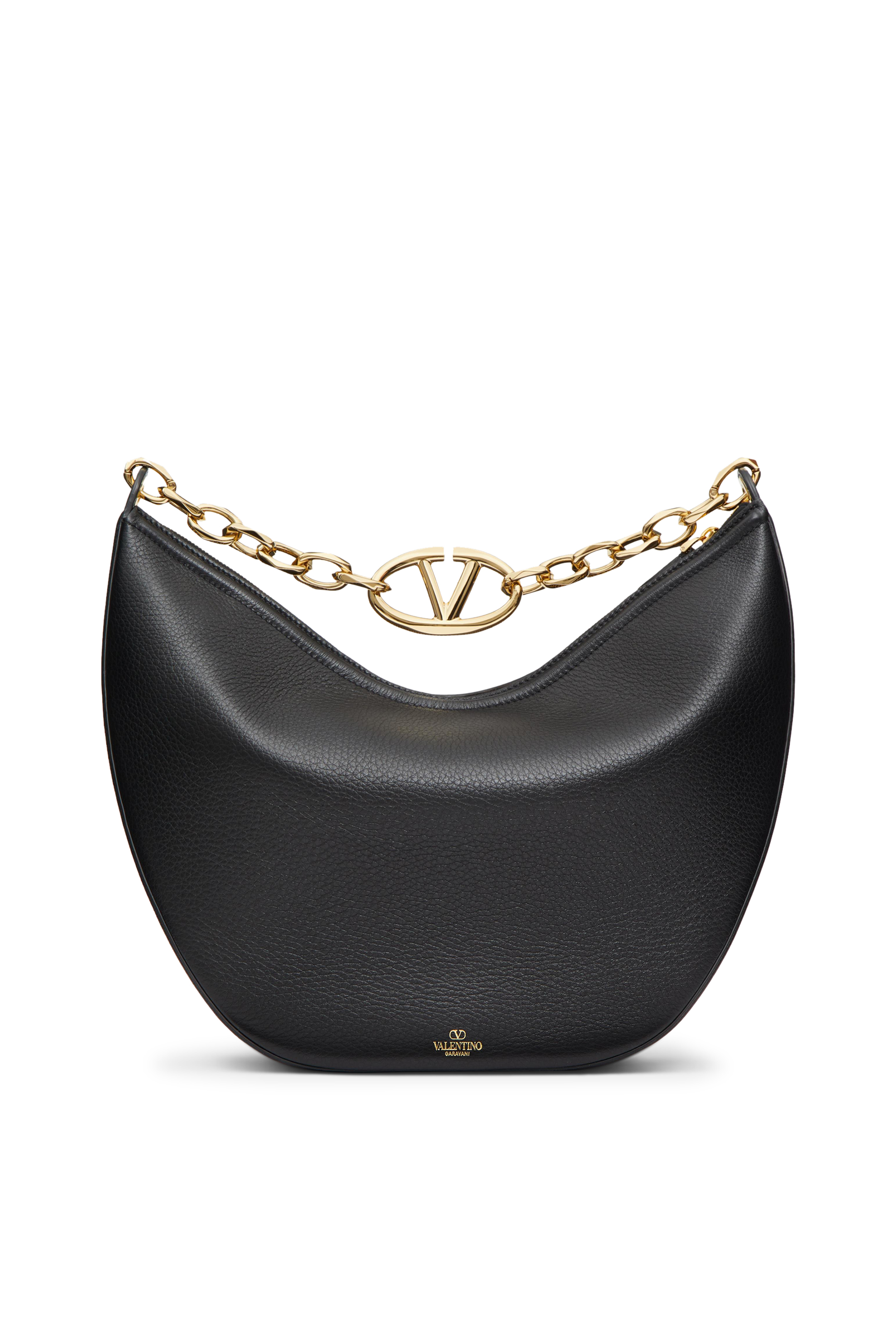 حقيبة كتف متوسطة بتصميم مقوس وحلية شعار V