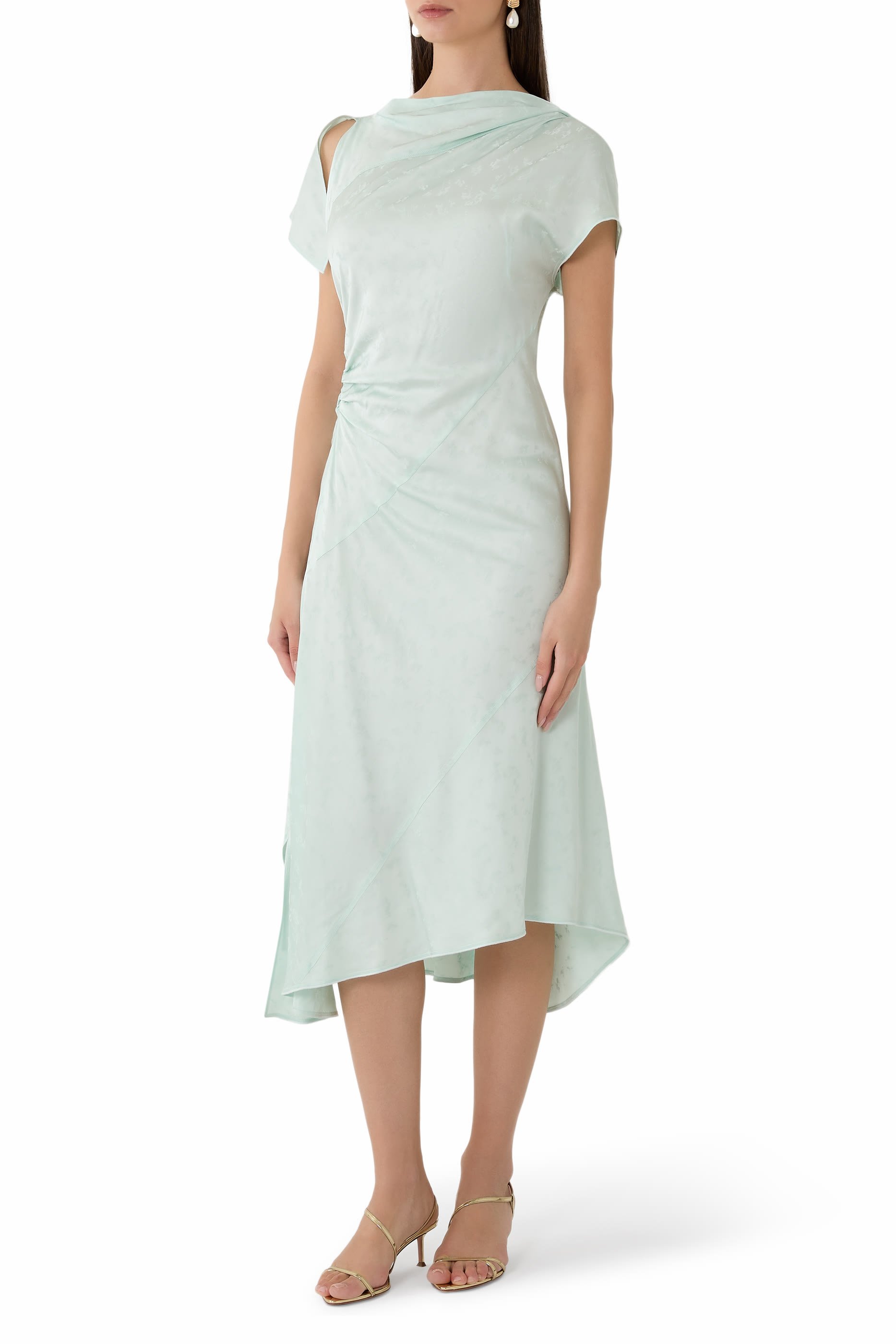 فستان بتصميم ملفوف غير متماثل متوسط الطول