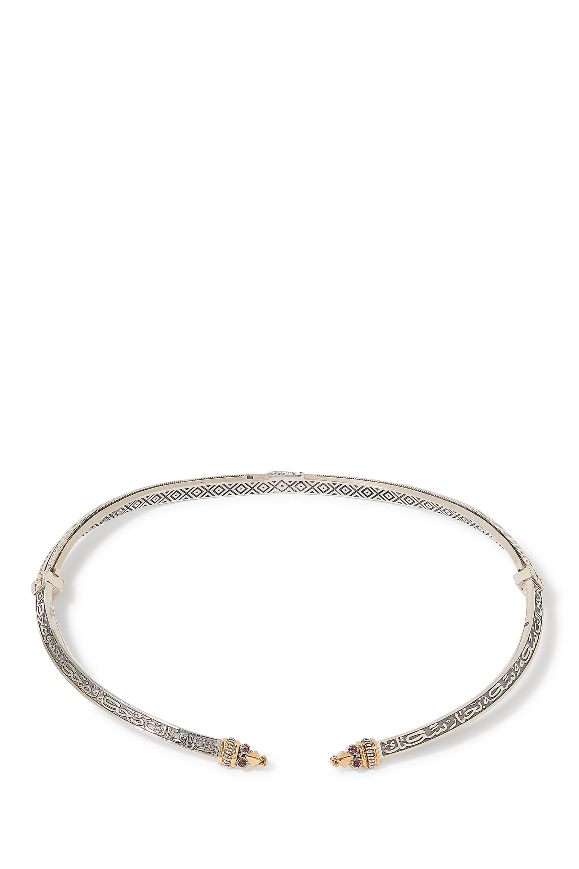 قلادة رقبة ترايبل بخط عربي مزينة بأحجار زركونيا، فضة إسترلينية وذهب أصفر عيار 18