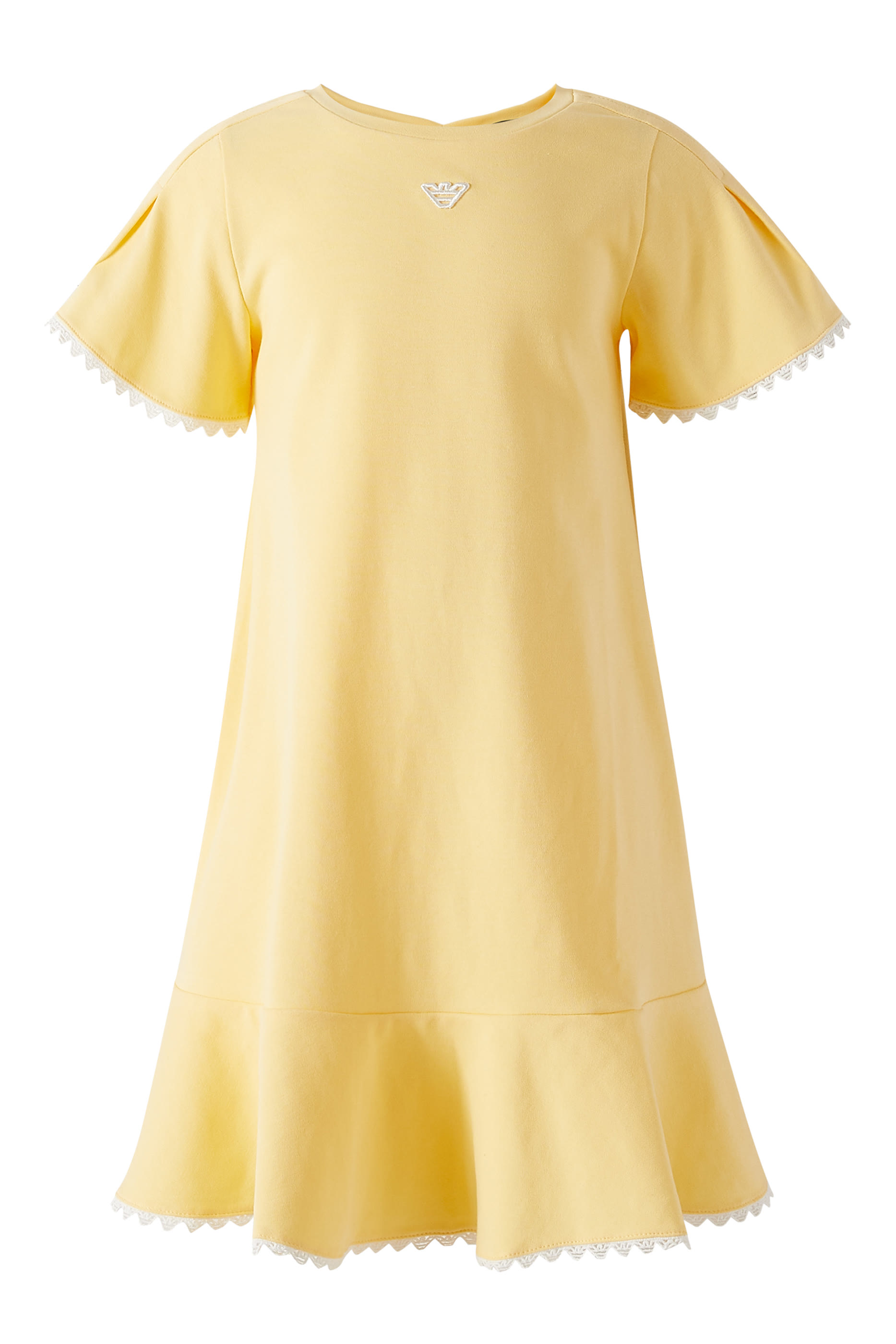 فستان بشعار الماركة وحواف صدفية للأطفال