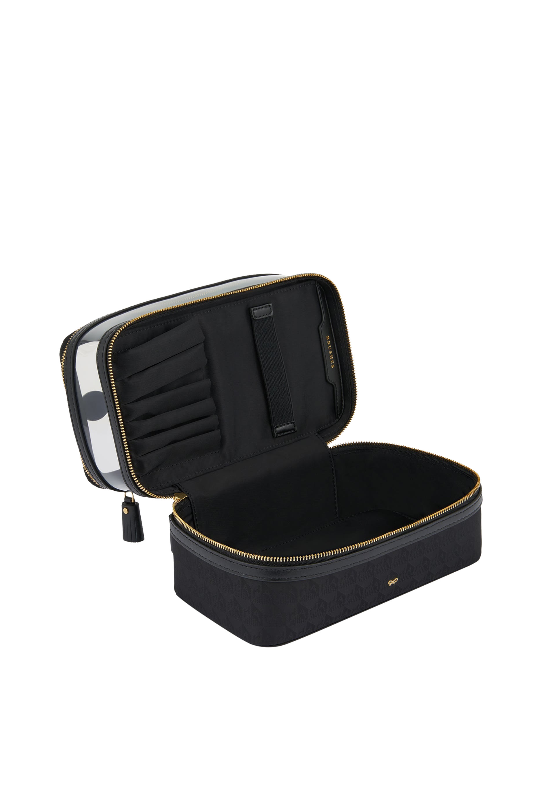 حقيبة ديكر صغيرة مزدوجة بشعار الماركة للمكياج