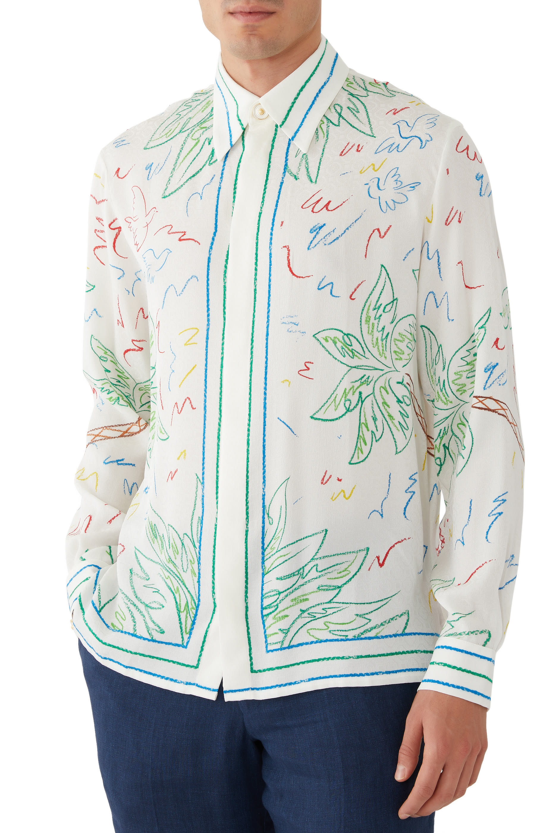 قميص بياقة كوبية وأكمام طويلة