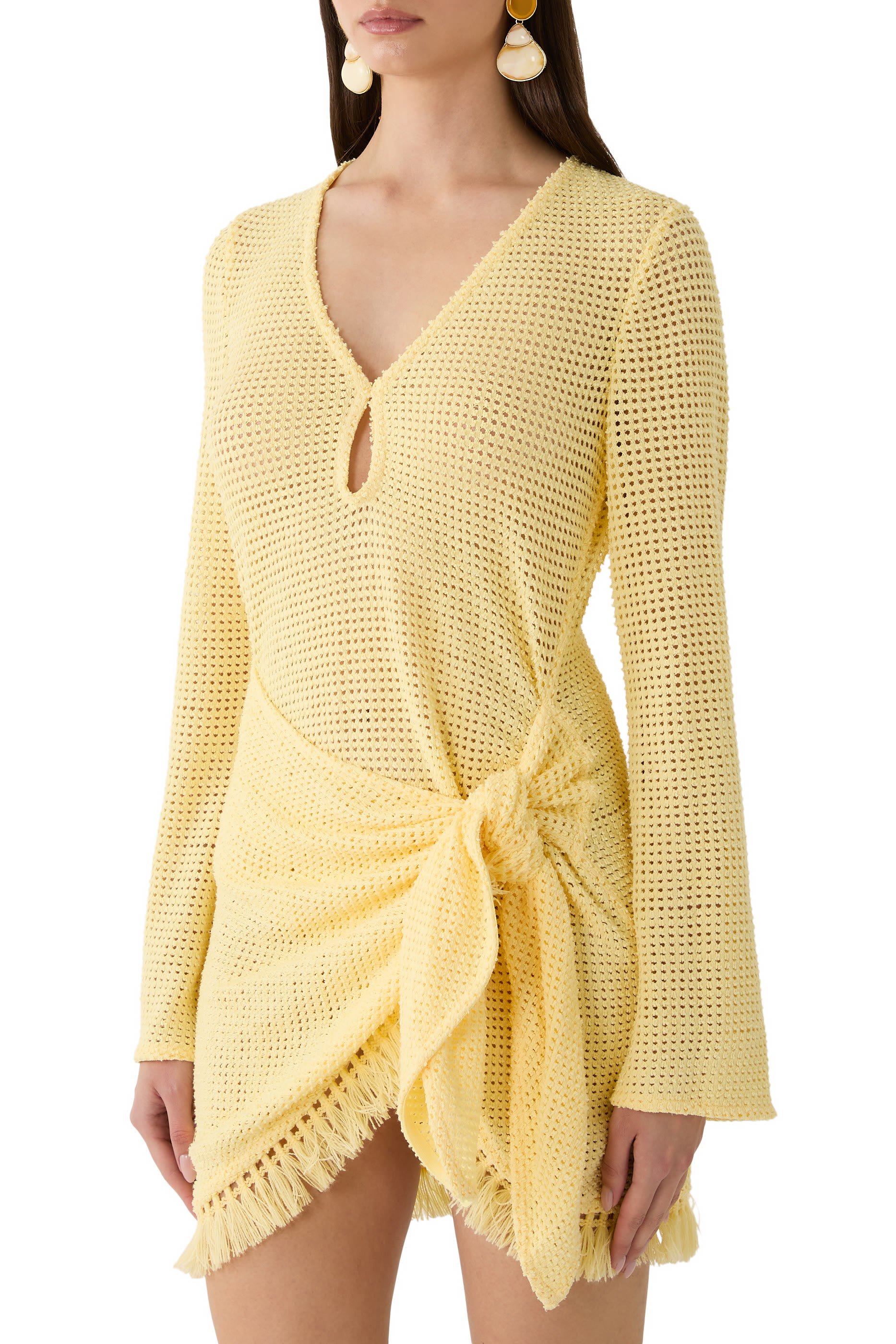 فستان قصير بحافة مزينة بشراشيب