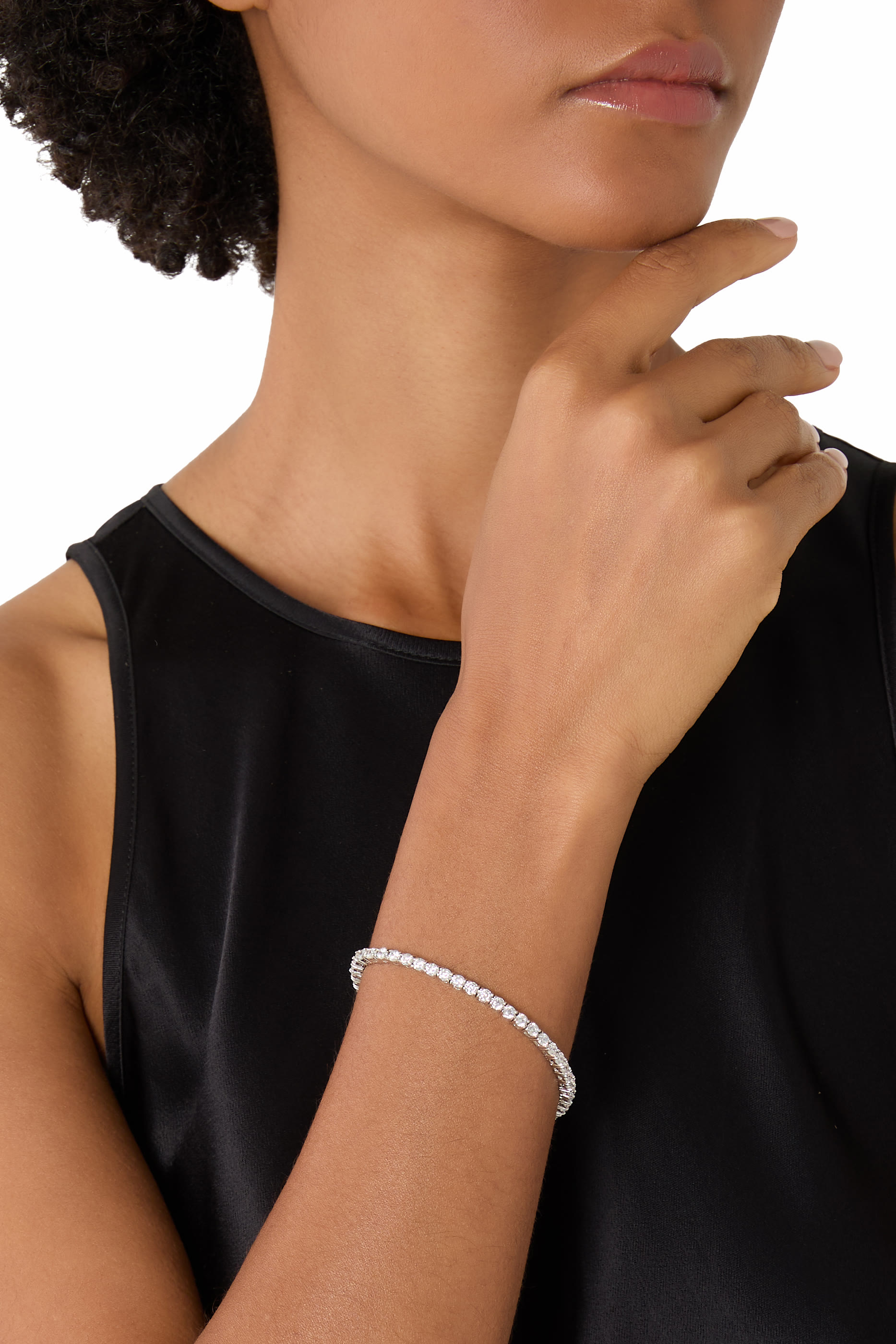 سوار تنس مرصع بأحجار زركونيا مكعبة، نحاس مطلي بالروديوم