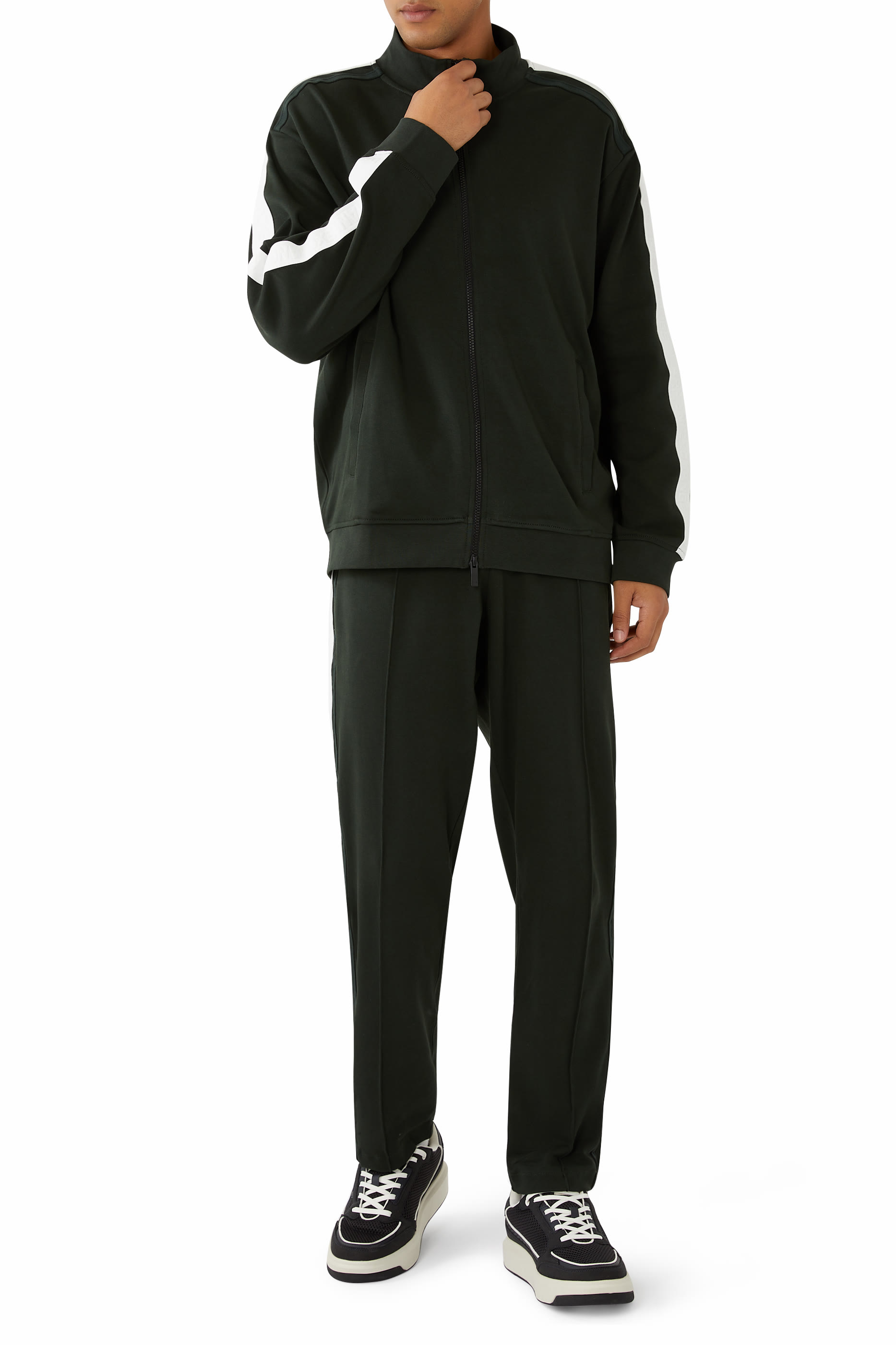 سويت شيرت بسحاب كامل وأشرطة وشعار الماركة