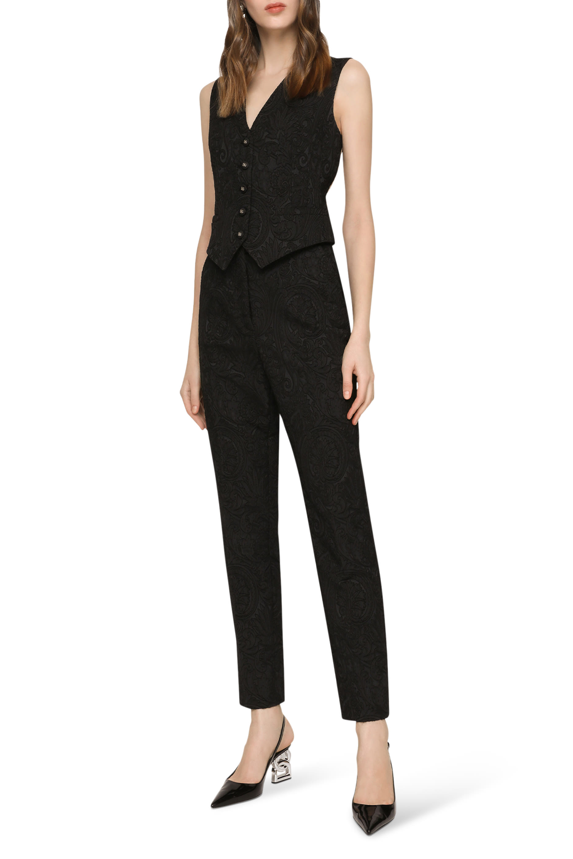 بنطال بخصر مرتفع ونقشة جاكار