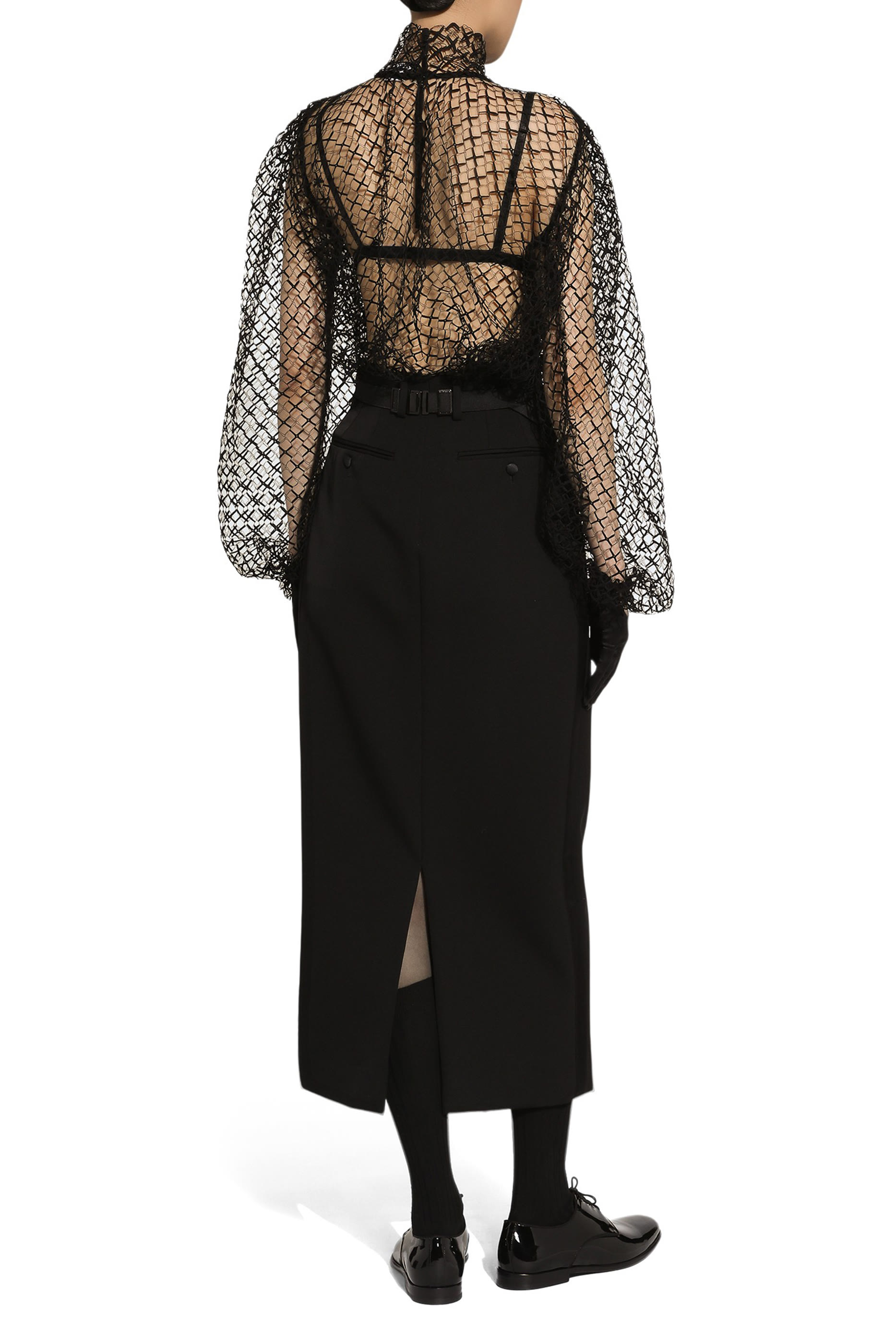 تنورة توكسيدو بقصة مستقيمة متوسطة الطول صوف غابردين