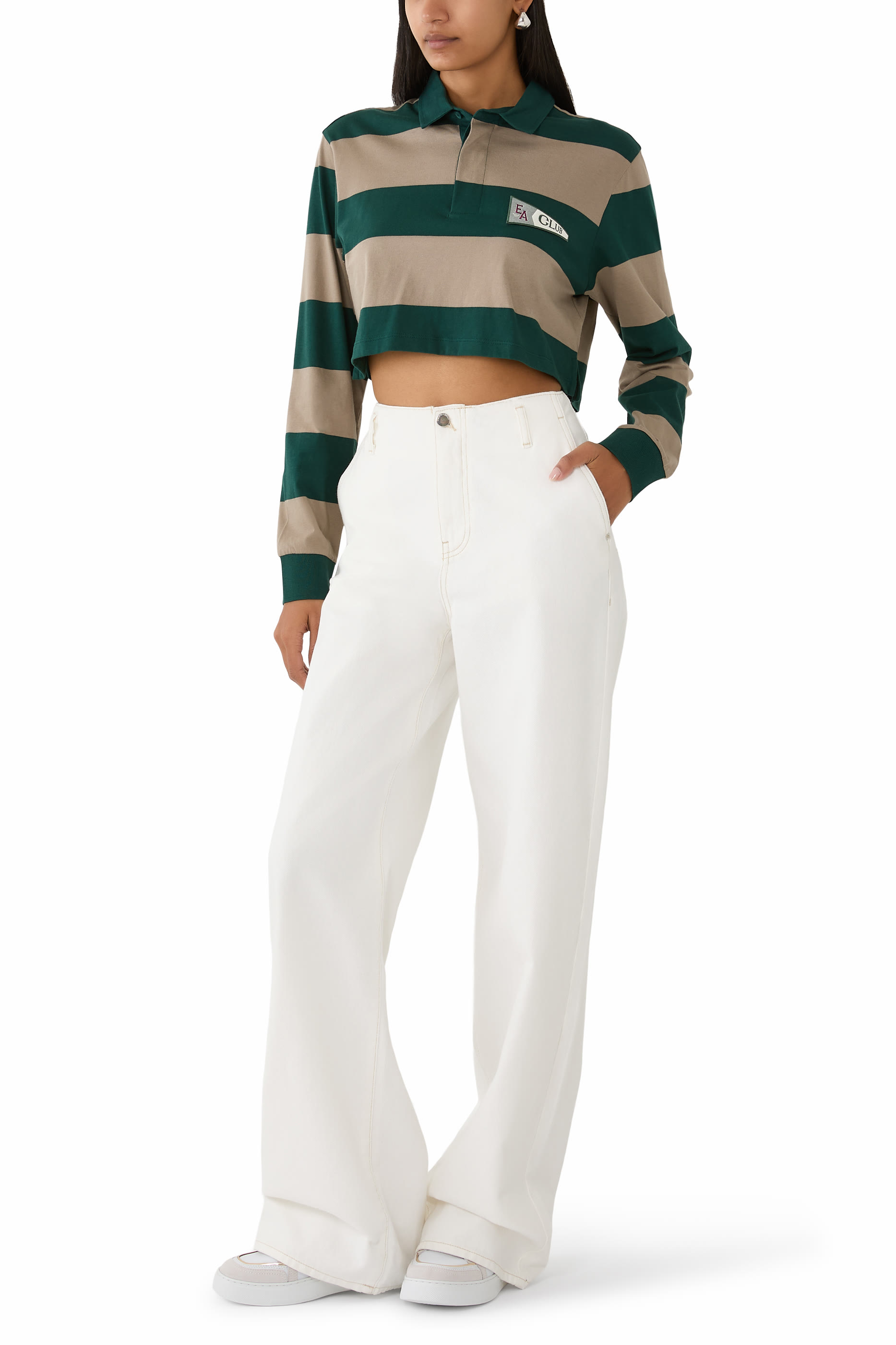 قميص بولو قصير بخطوط كبيرة برقعة إيغل كلوب جيرسيه