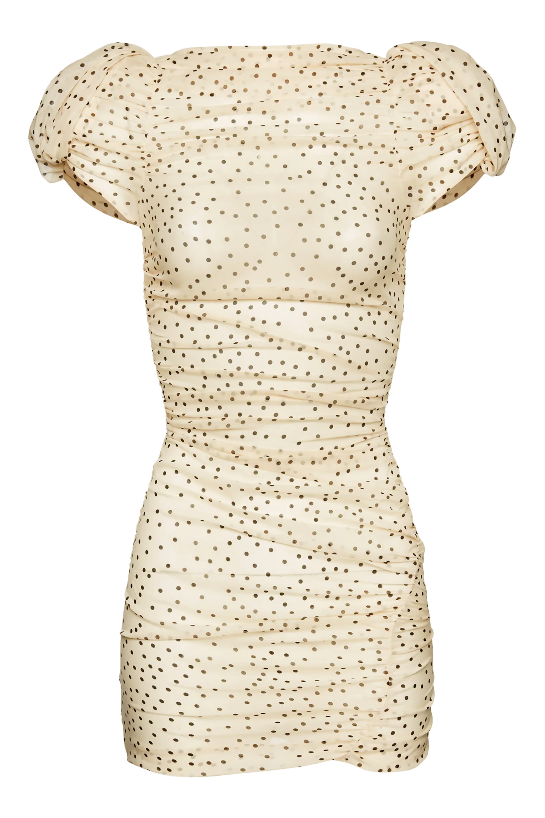 فستان قصير بأكمام منفوخة ونقشة نقاط