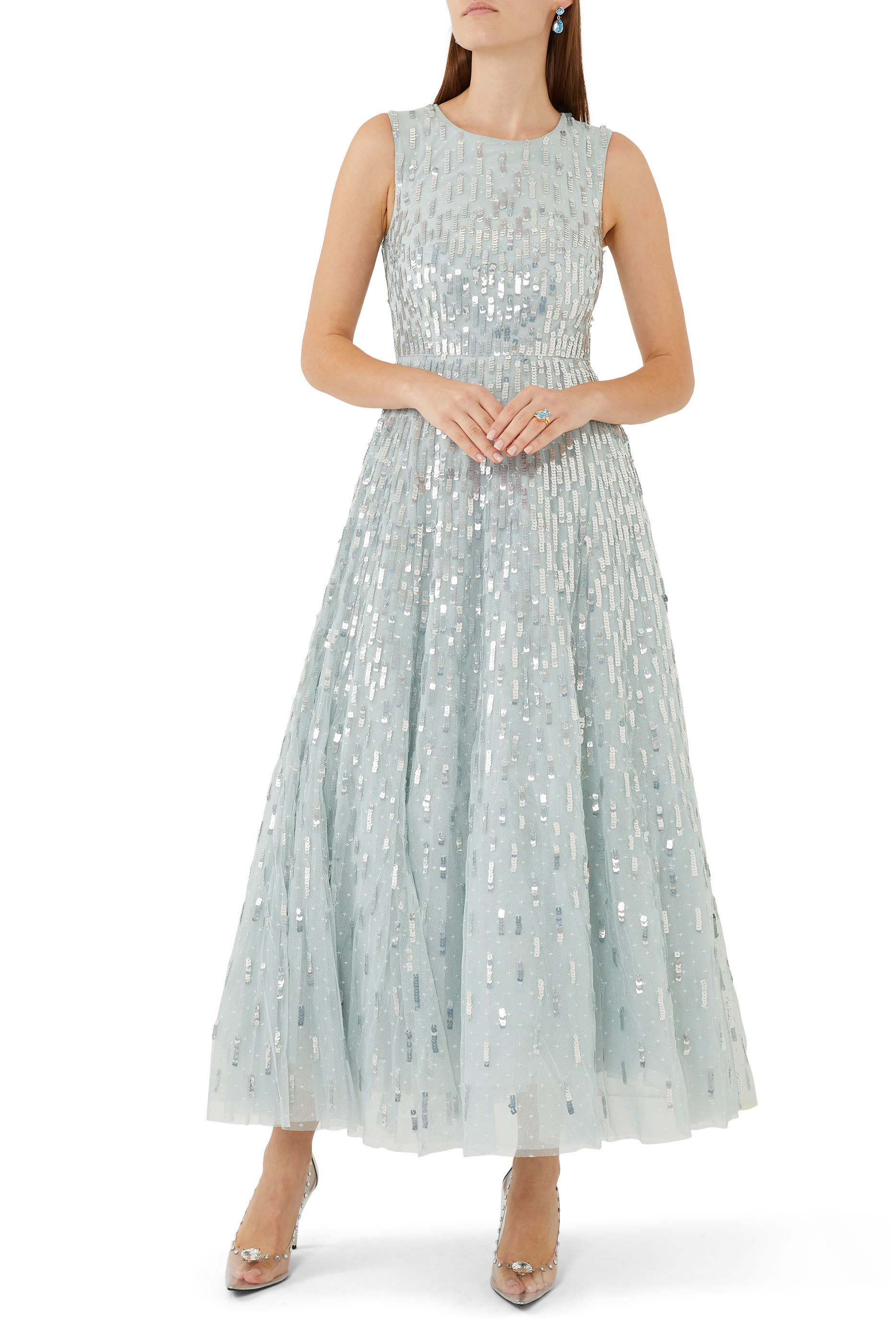 فستان سهرة داش بطول الكاحل بكاب مزين بالترتر