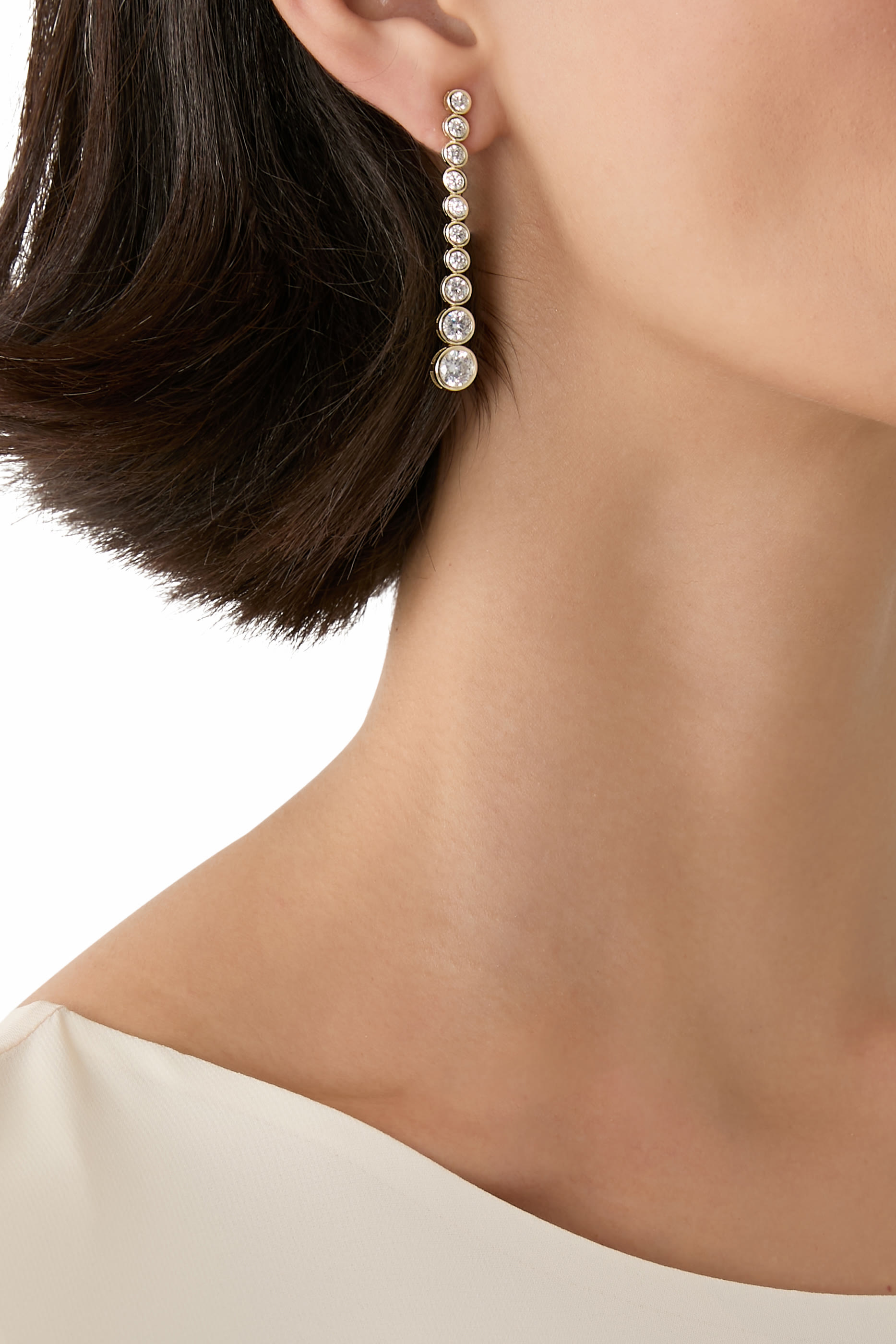 أقراط بيزيل متدلية مرصعة بماس وأحجار زركونيا مكعبة AAAA+، فضة استرلينية مطلية بالفيرميل عيار 14 قيراط