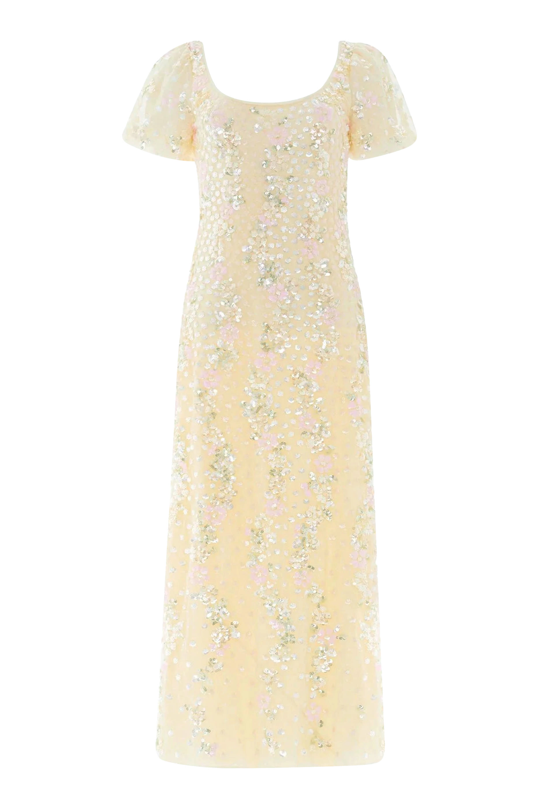 فستان سهرة كونفتي بأكمام منفوخة بطول الكاحل