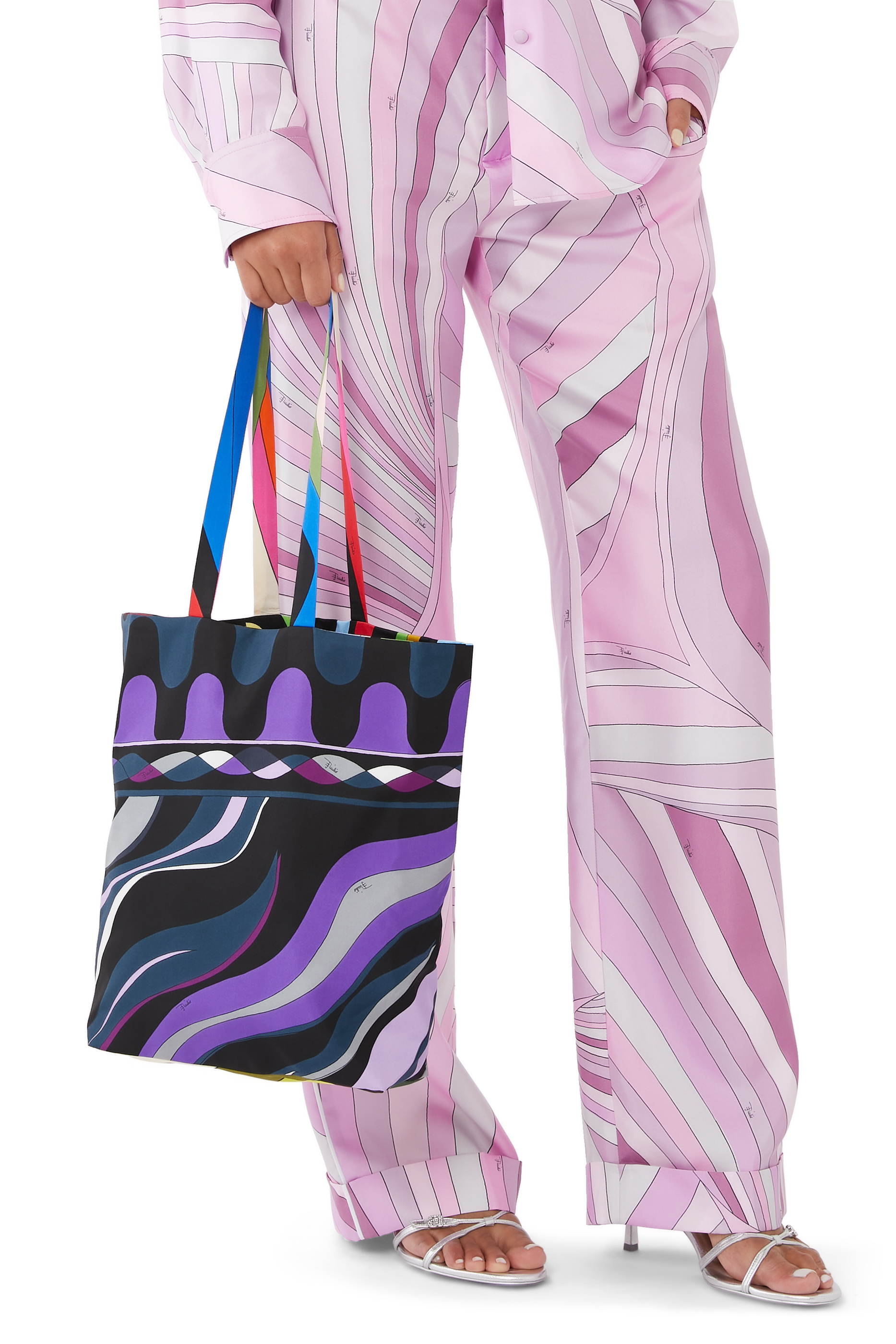 حقيبة يد جالري بتصميم وجهين حرير تويل