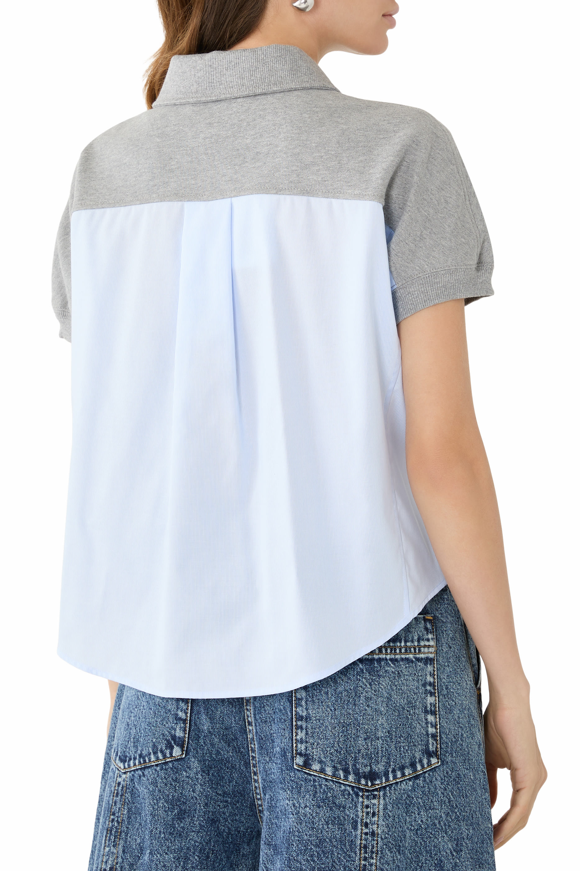 قميص بولو تيري فرنسي بأجزاء بنمط قميص