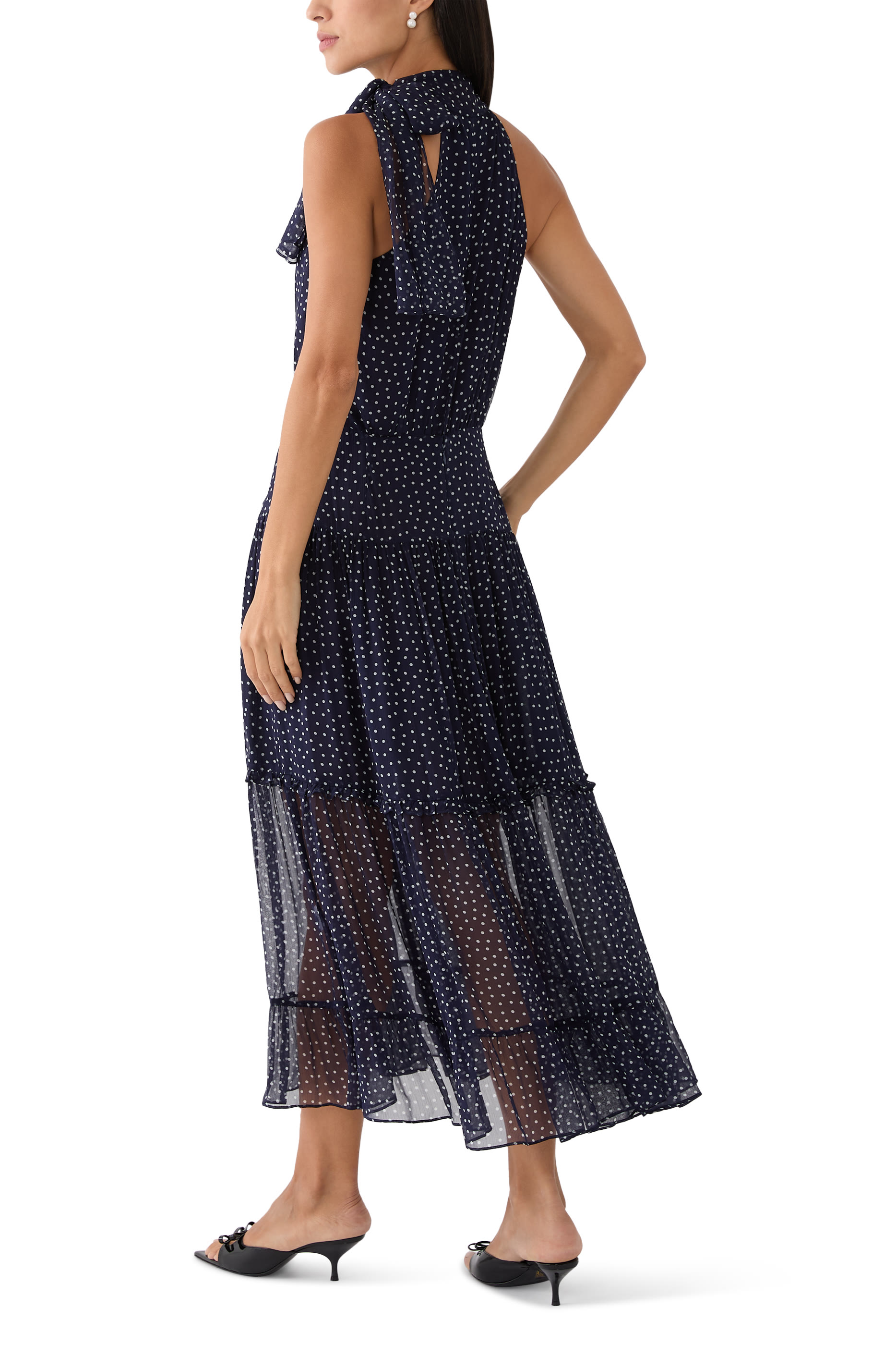 فستان آبي متوسط الطول بنقشة نقاط