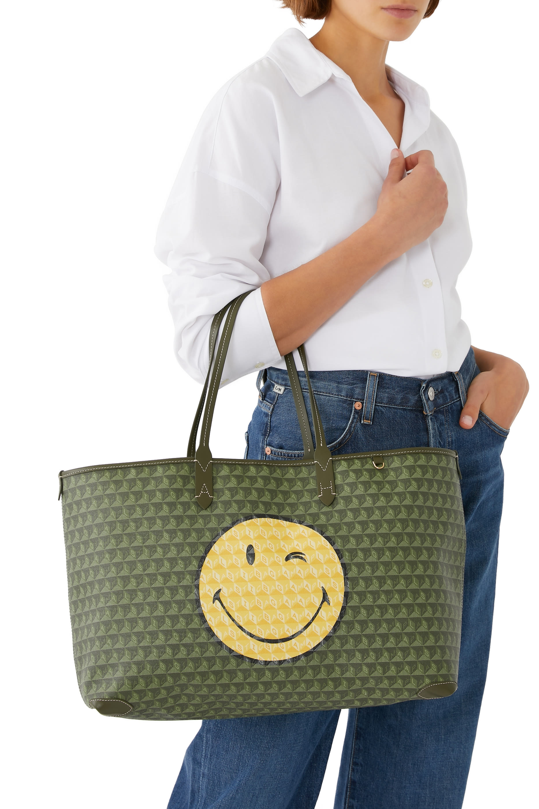 حقيبة يد آي ام ايه بلاستيك باج بطبعة وجه بغمزة