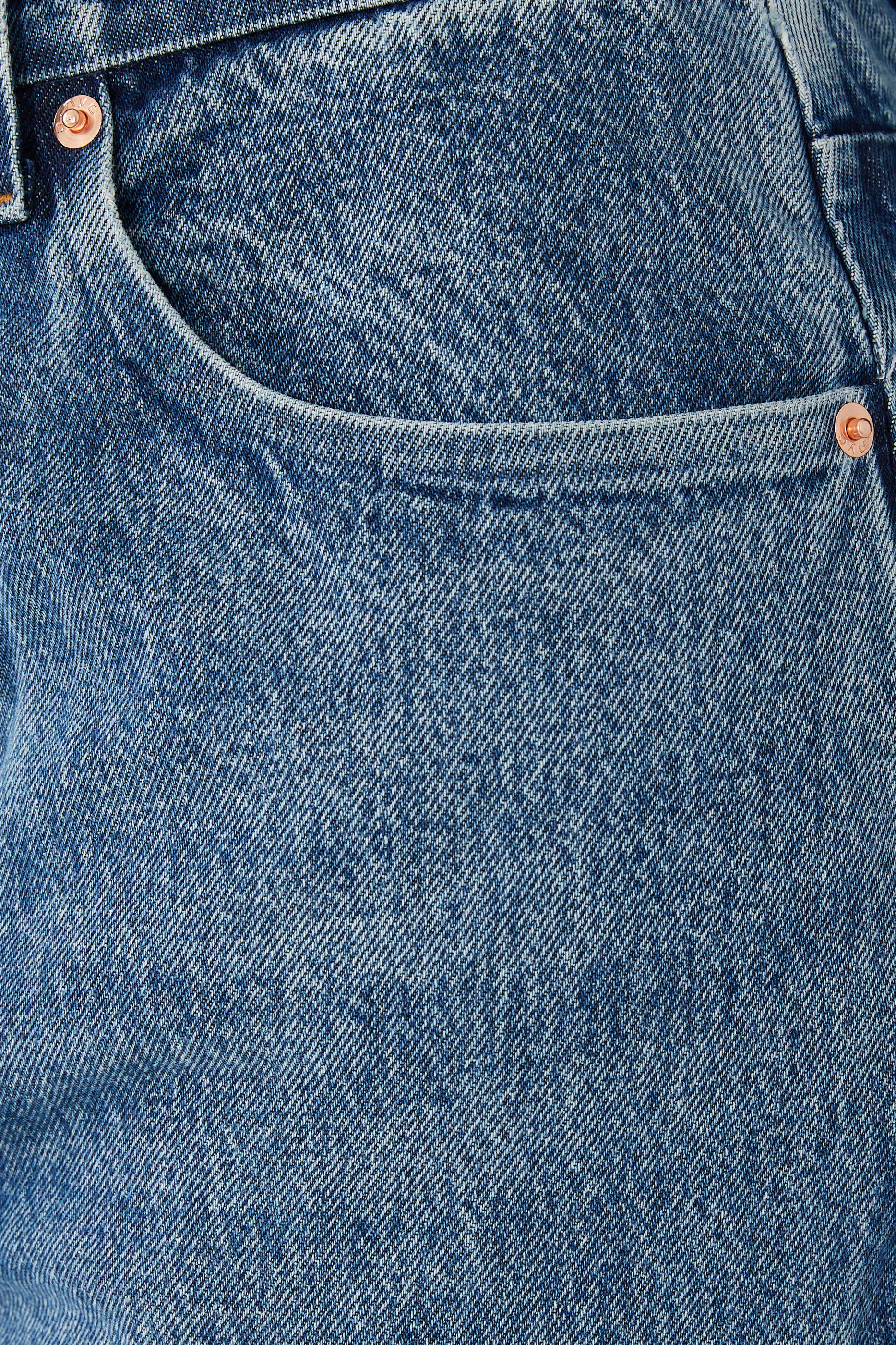 بنطال جينز بقصة ساق واسعة بخصر متوسط الارتفاع قطن مقوى