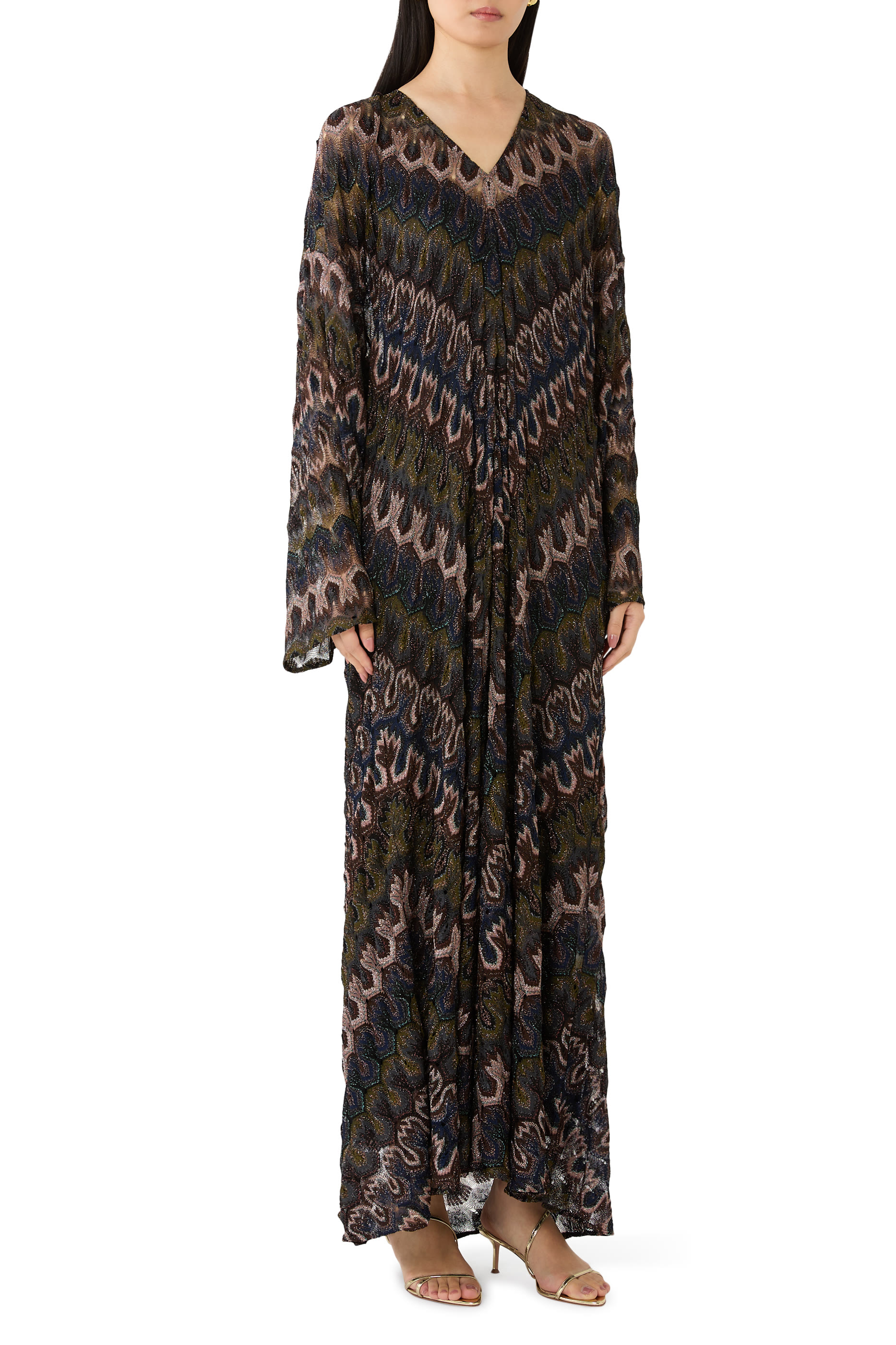 فستان طويل بوشاح قابل للإزالة فيسكوز لامع