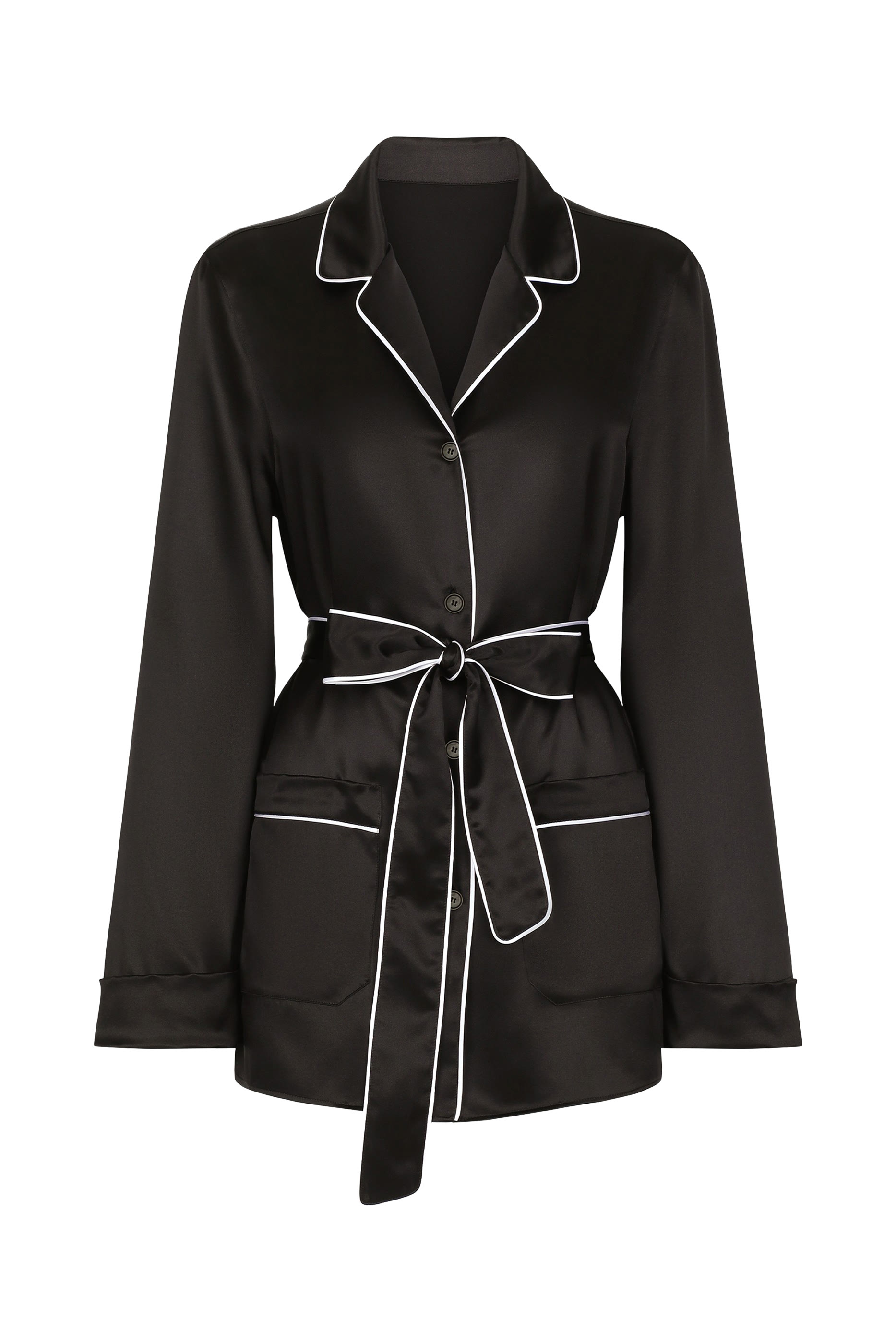 قميص بيجامة بحواف ملفوفة بلون مغاير حرير