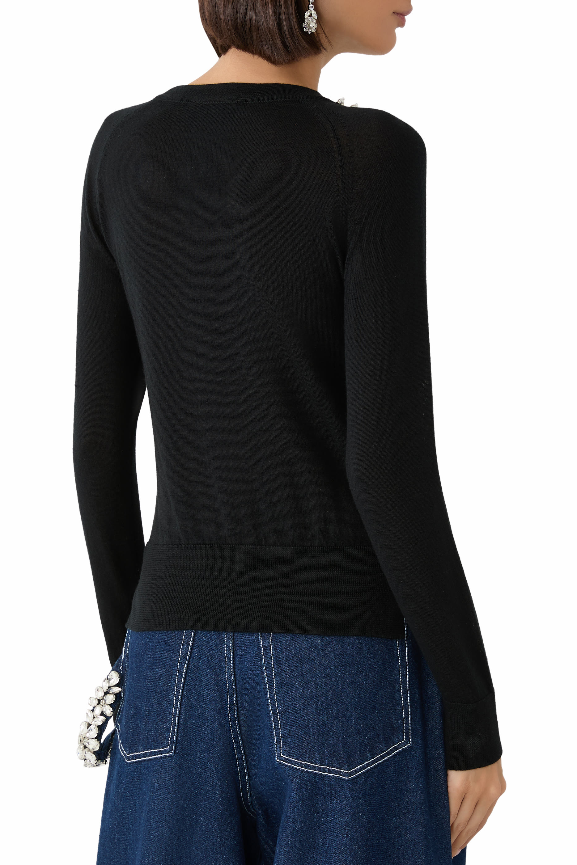 سترة كلاسيكية مرصعة بأحجار بأكمام طويلة 