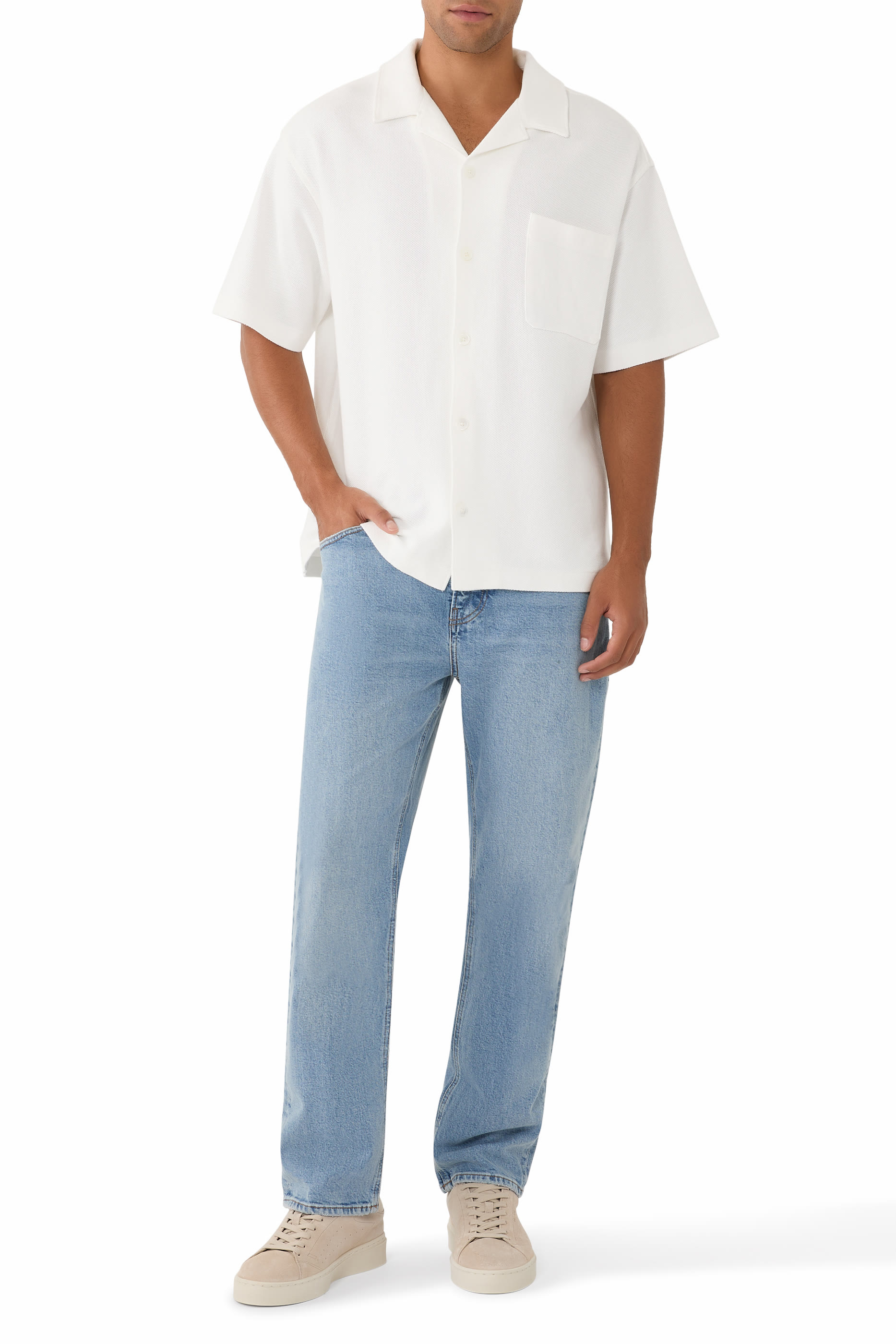 قميص بقصة مريحة واكمام قصيرة جاكار