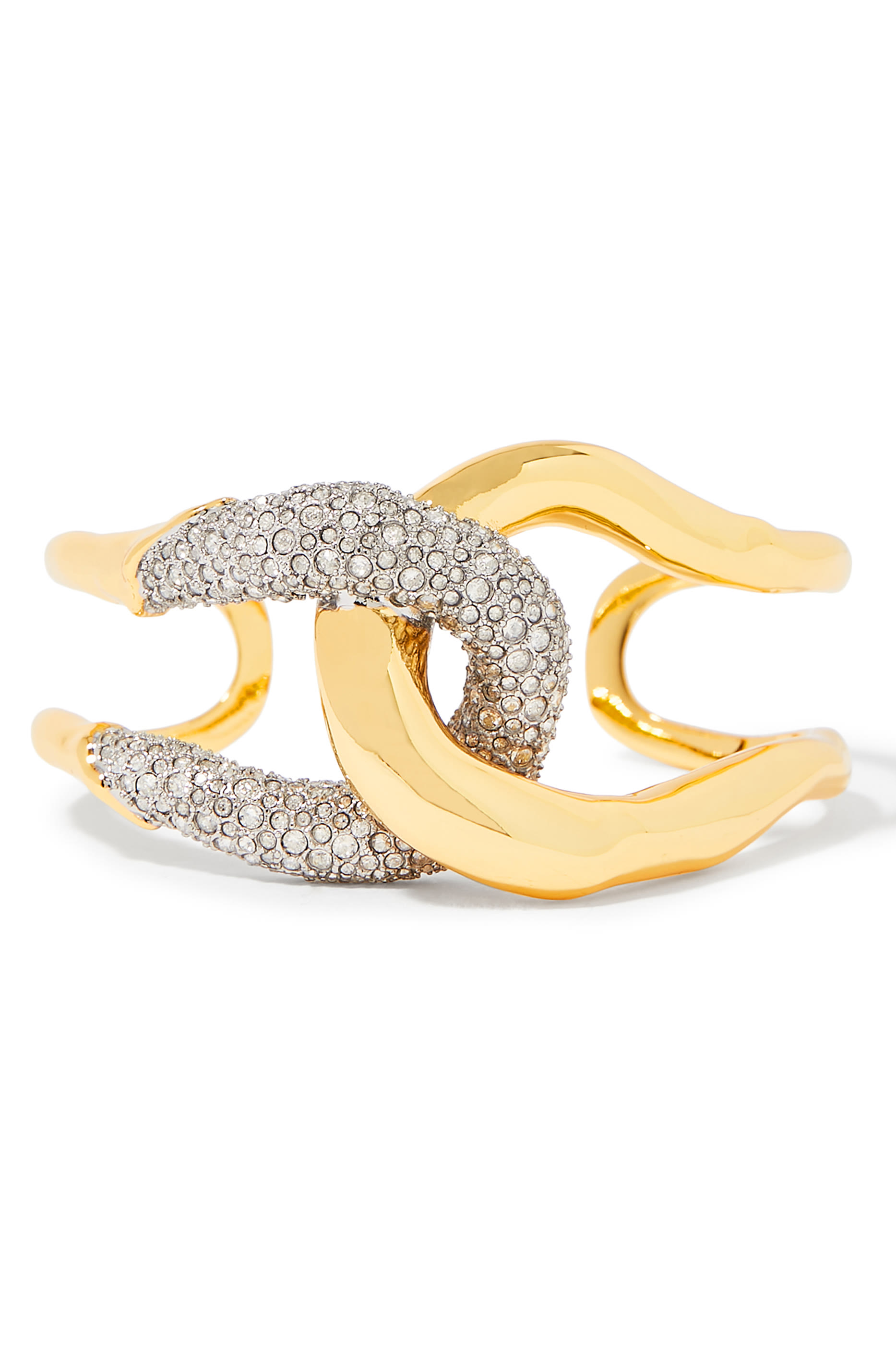 سوار سولاناليس مفتوح ذهبي بتصميم متداخل مرصع بالكريستال