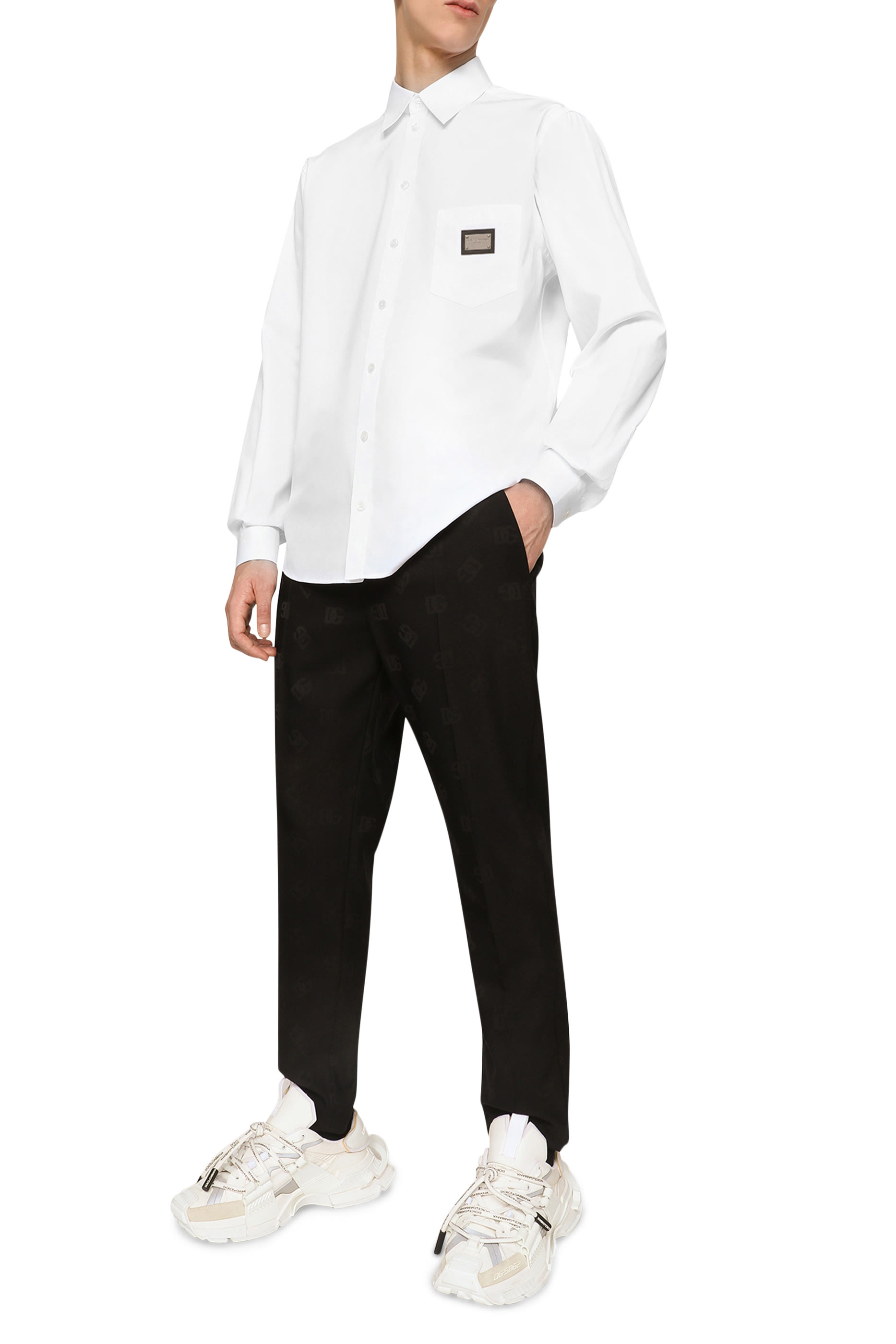 قميص برقعة بشعار الماركة قطن