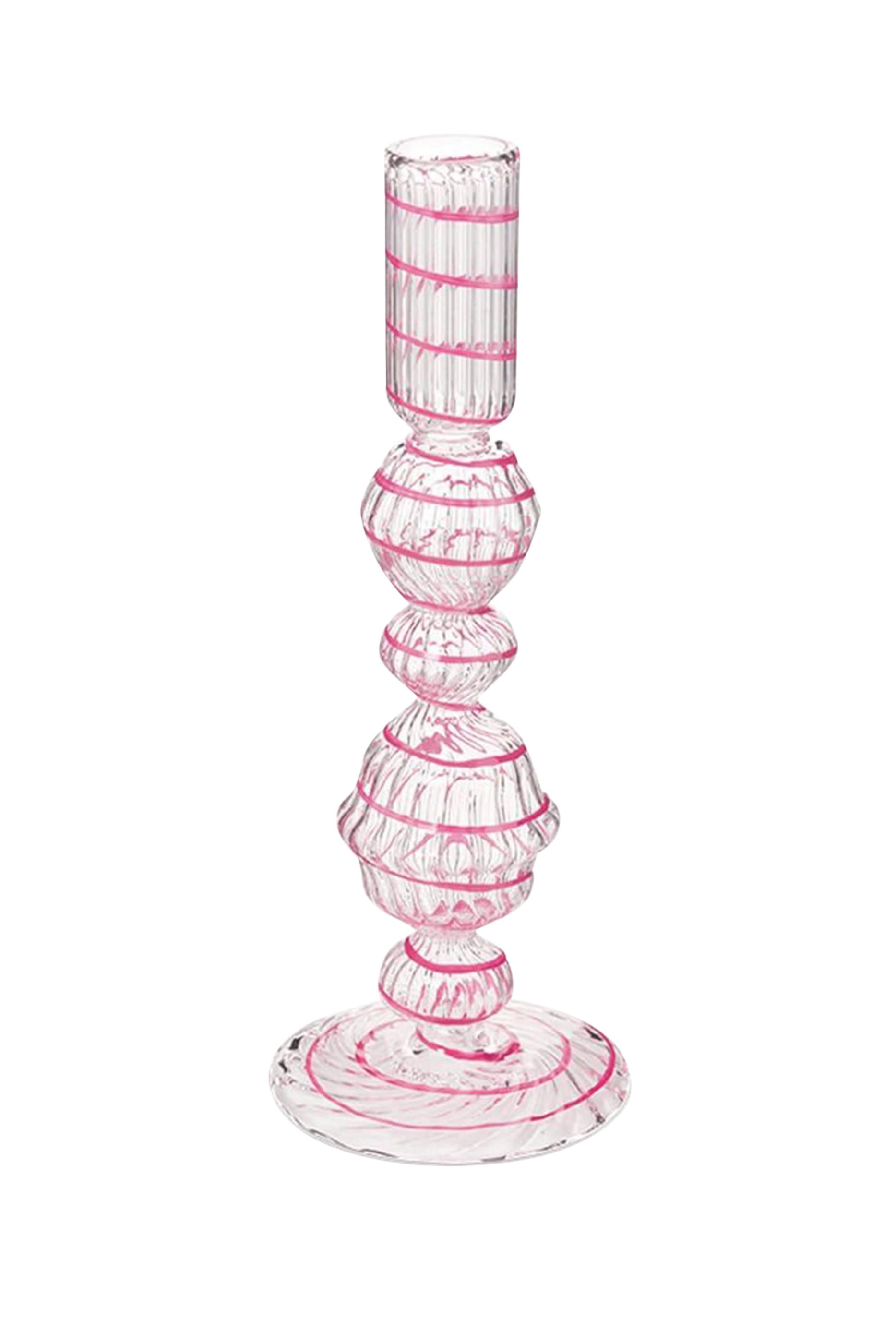 حامل شموع زجاجي بنقشة ملتوية- متوسط