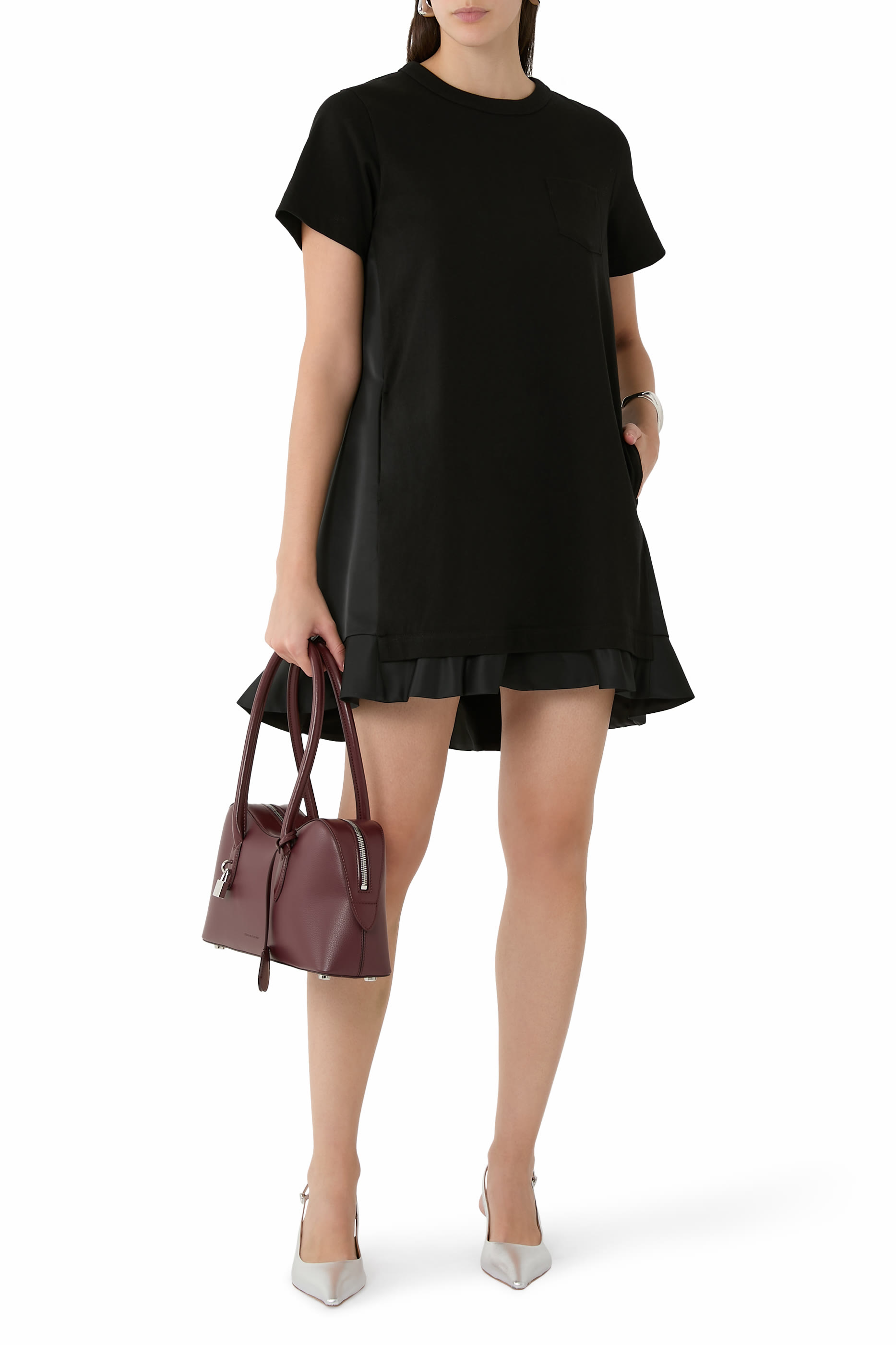 فستان قصير بكشكش قطن