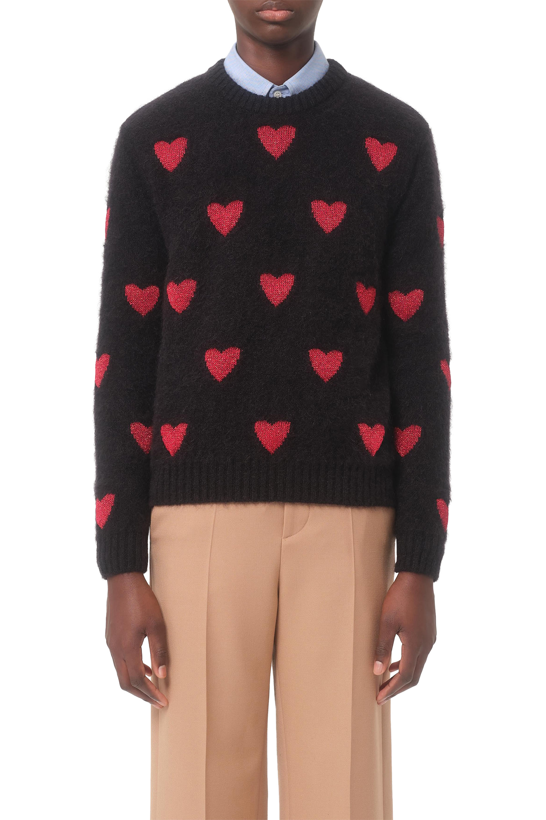  Mohair Wool & Lurex Sweater with Heart Jacquard Pattern
