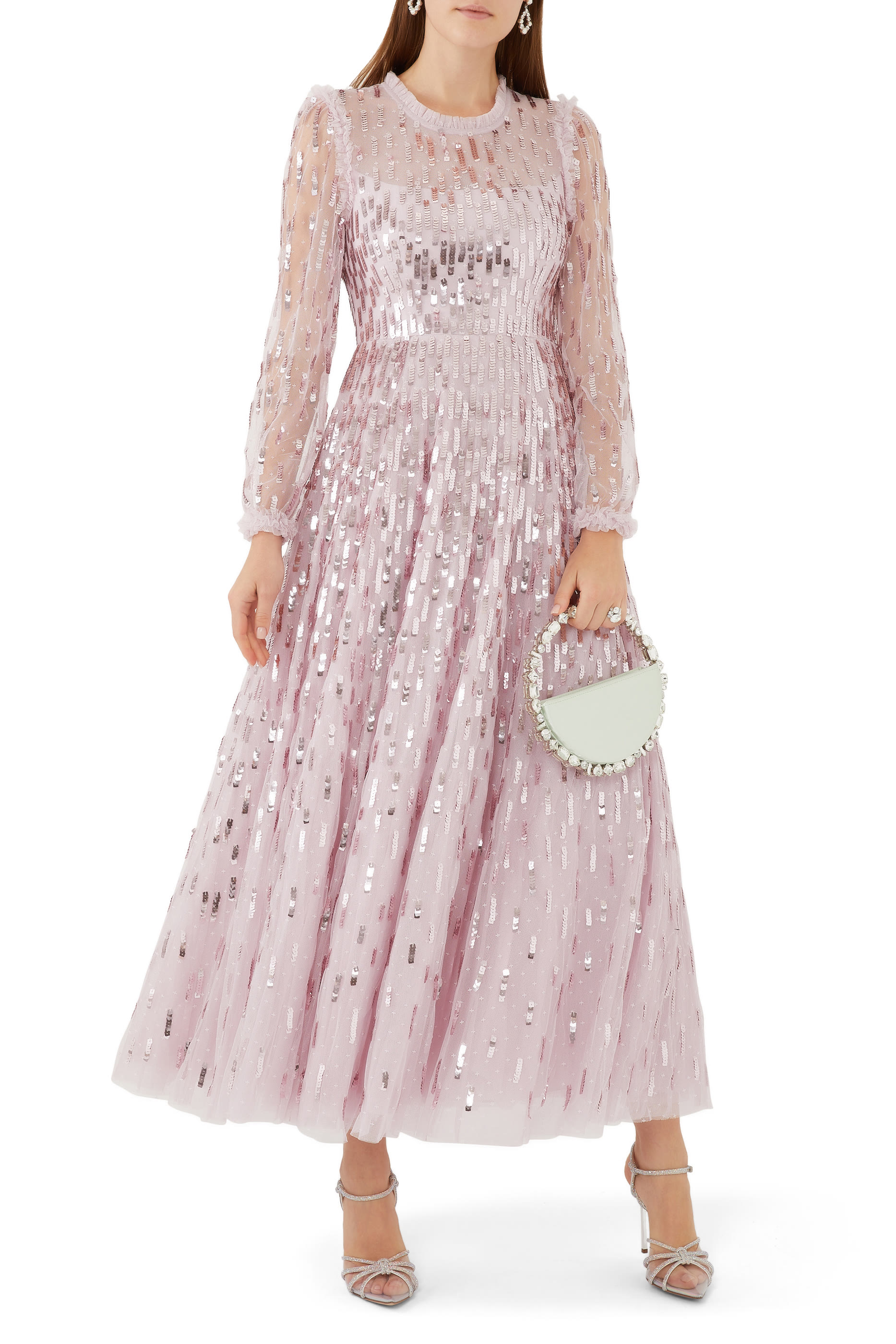 Sequin Dash Long Sleeve Ankle Gown