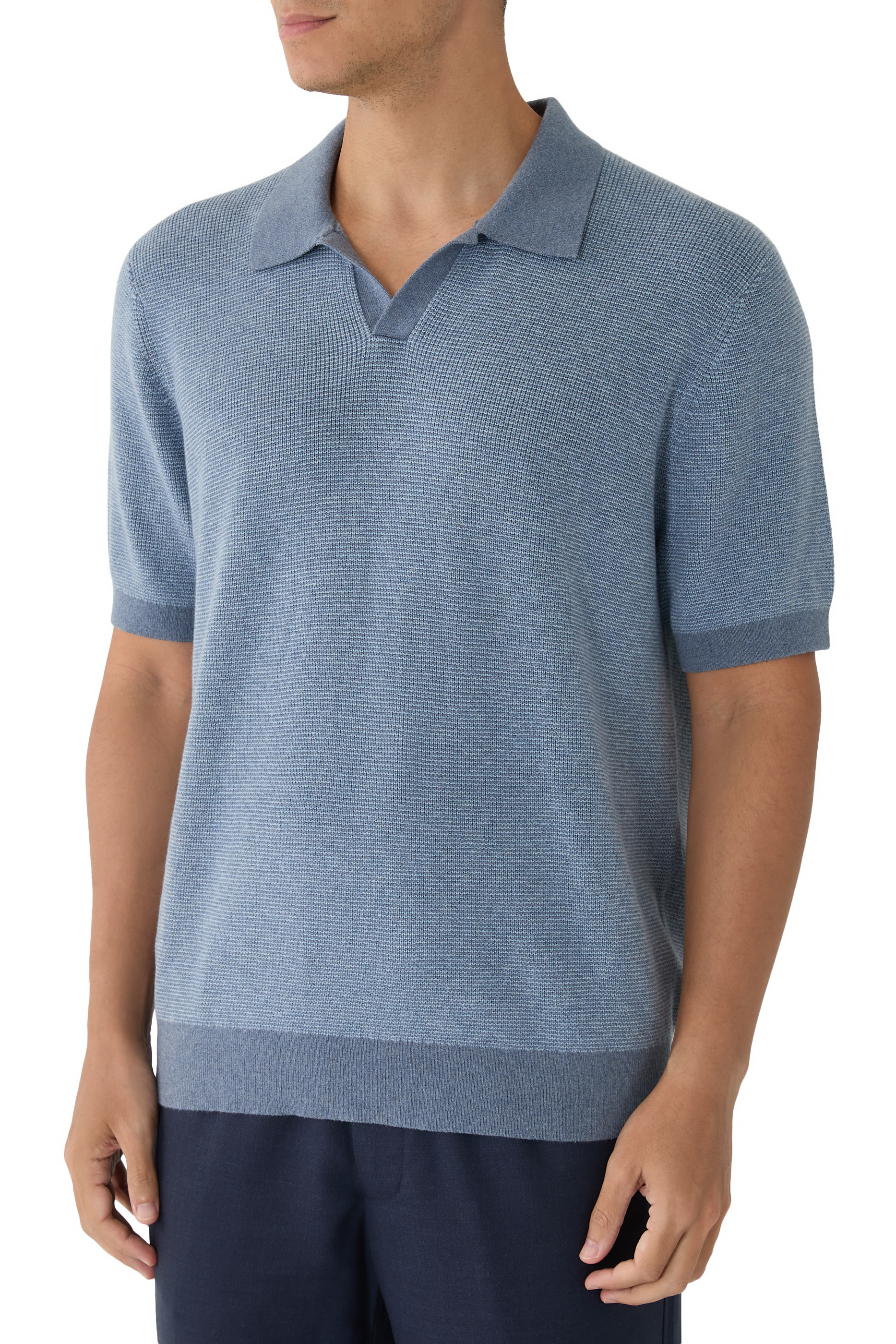 كنزة بتصميم مقسم بألوان وياقة جوني نسيج قطن وكشمير بخطوط