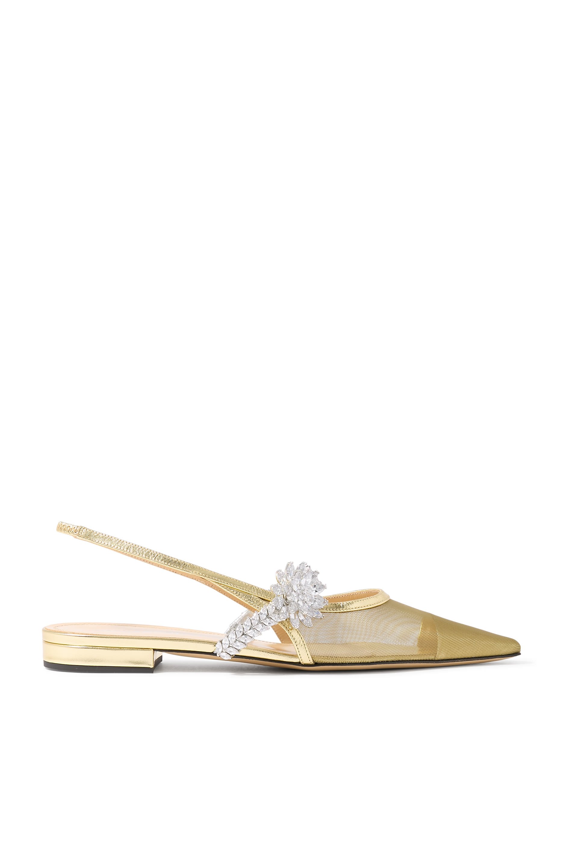 حذاء بنعل مسطح مزين بزهرة لوتس قماش شبكي