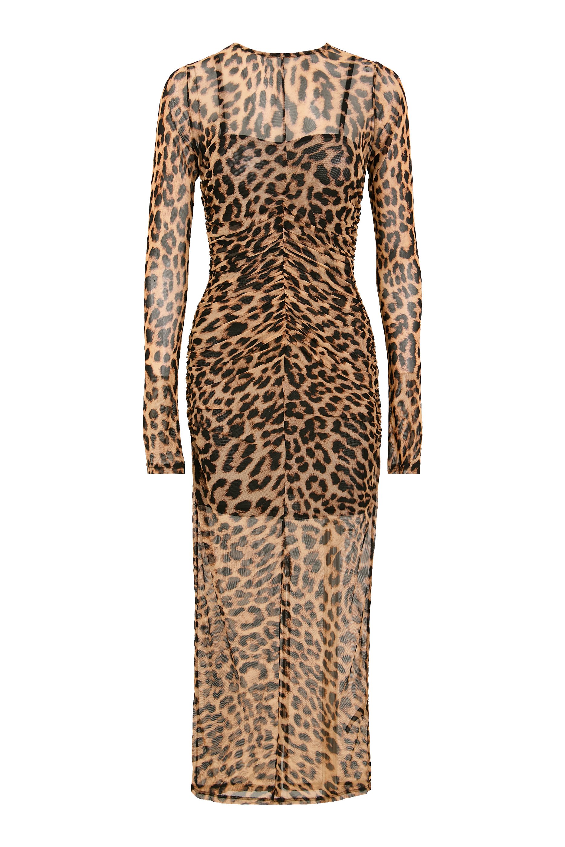 فستان طويل بكشكش قماش شبكي