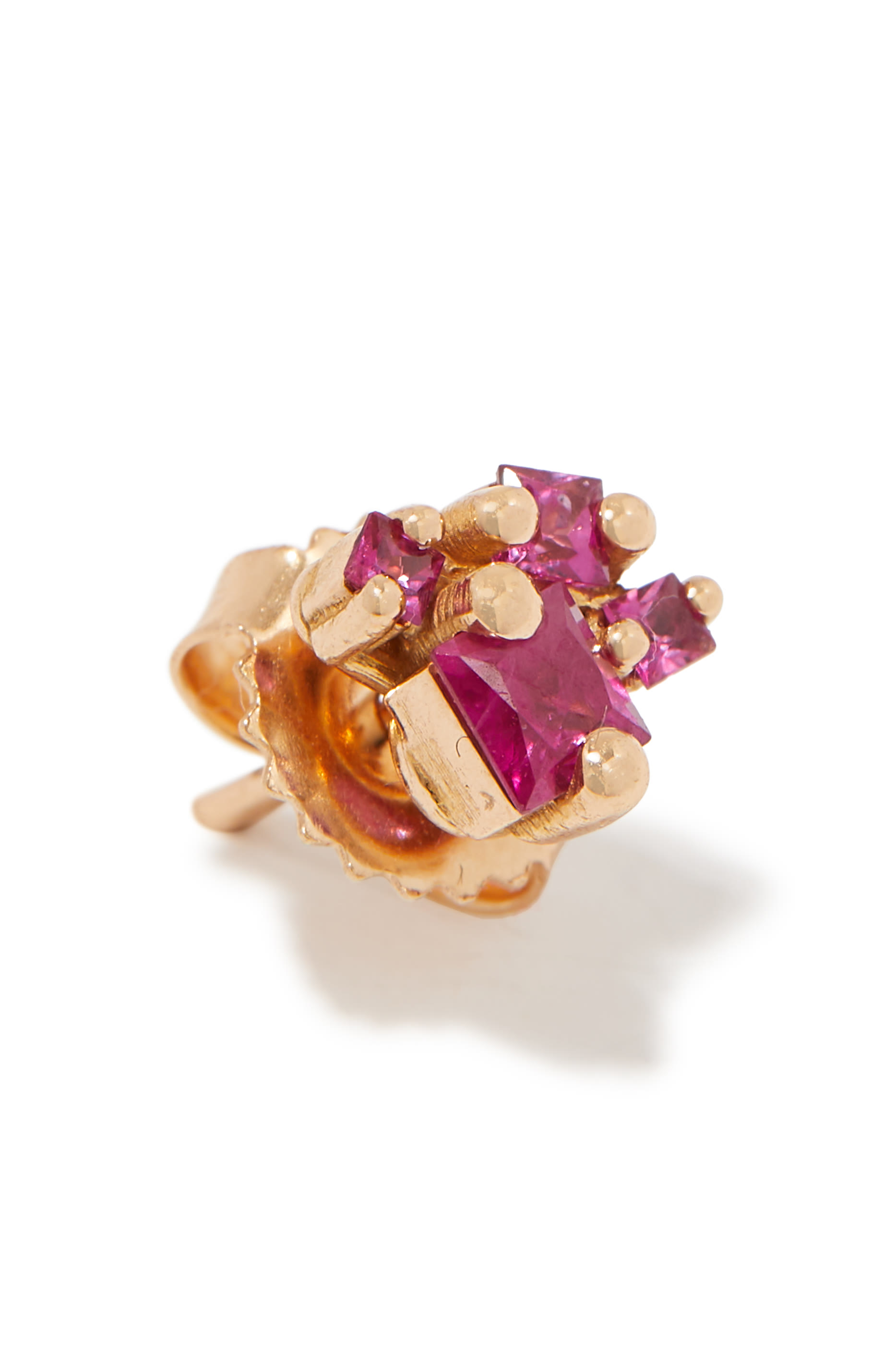 أقراط برنسيس مرصعة بالياقوت ذهب وردي عيار 18