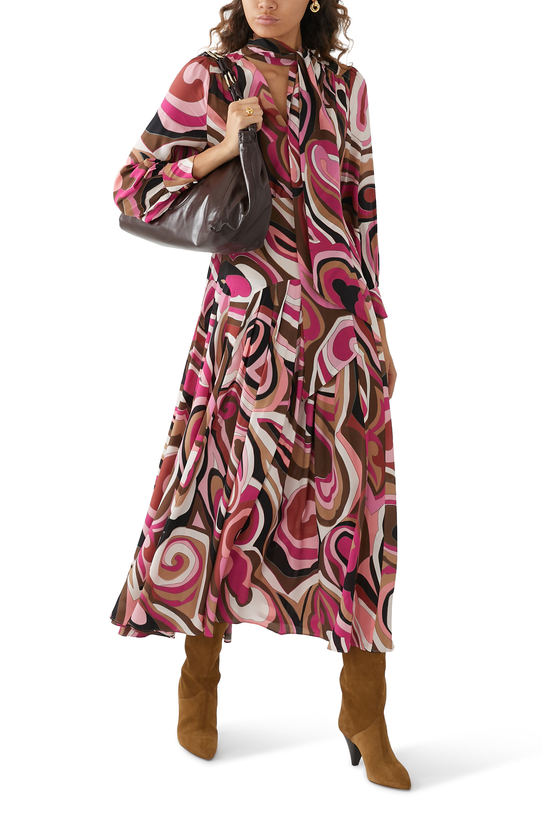 فستان ماريجولد متوسط الطول حرير