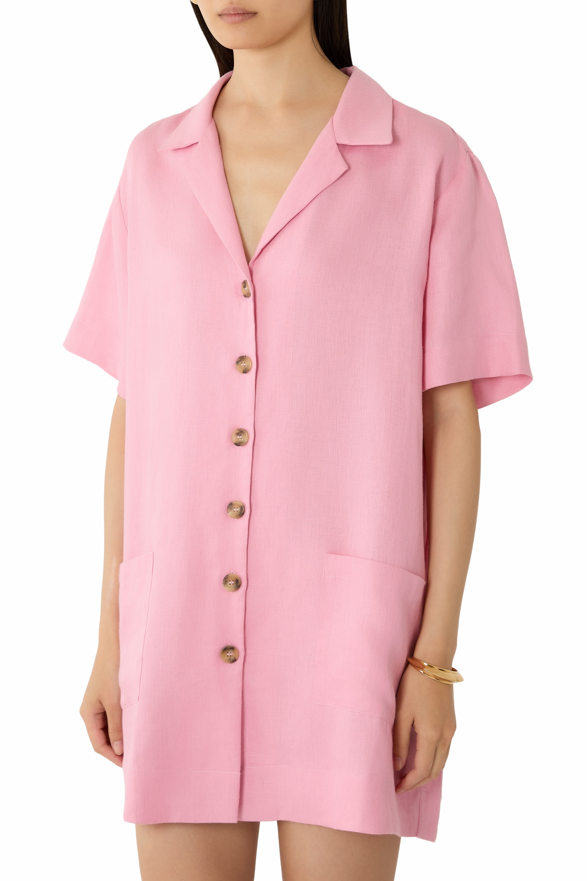 فستان ليما بتصميم قميص قصير بأزرار كتان