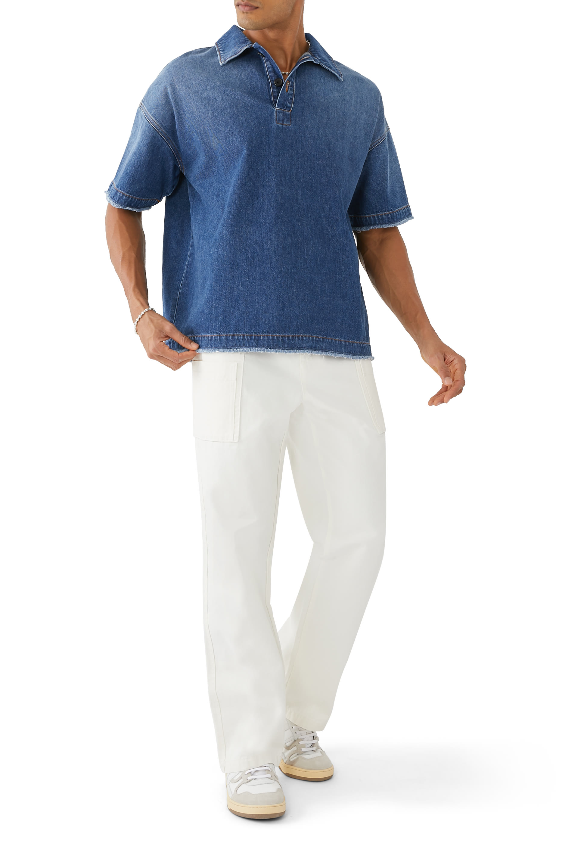 قميص بولو دنيم بأكمام قصيرة