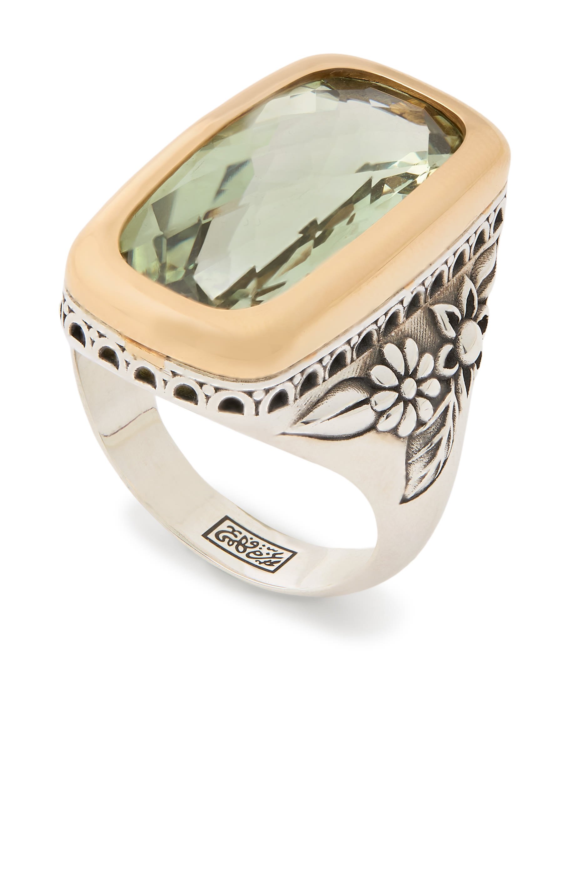 خاتم فلاور غاردن مرصع بأحجار جمشت، فضة إسترلينية وذهب أصفر عيار 18