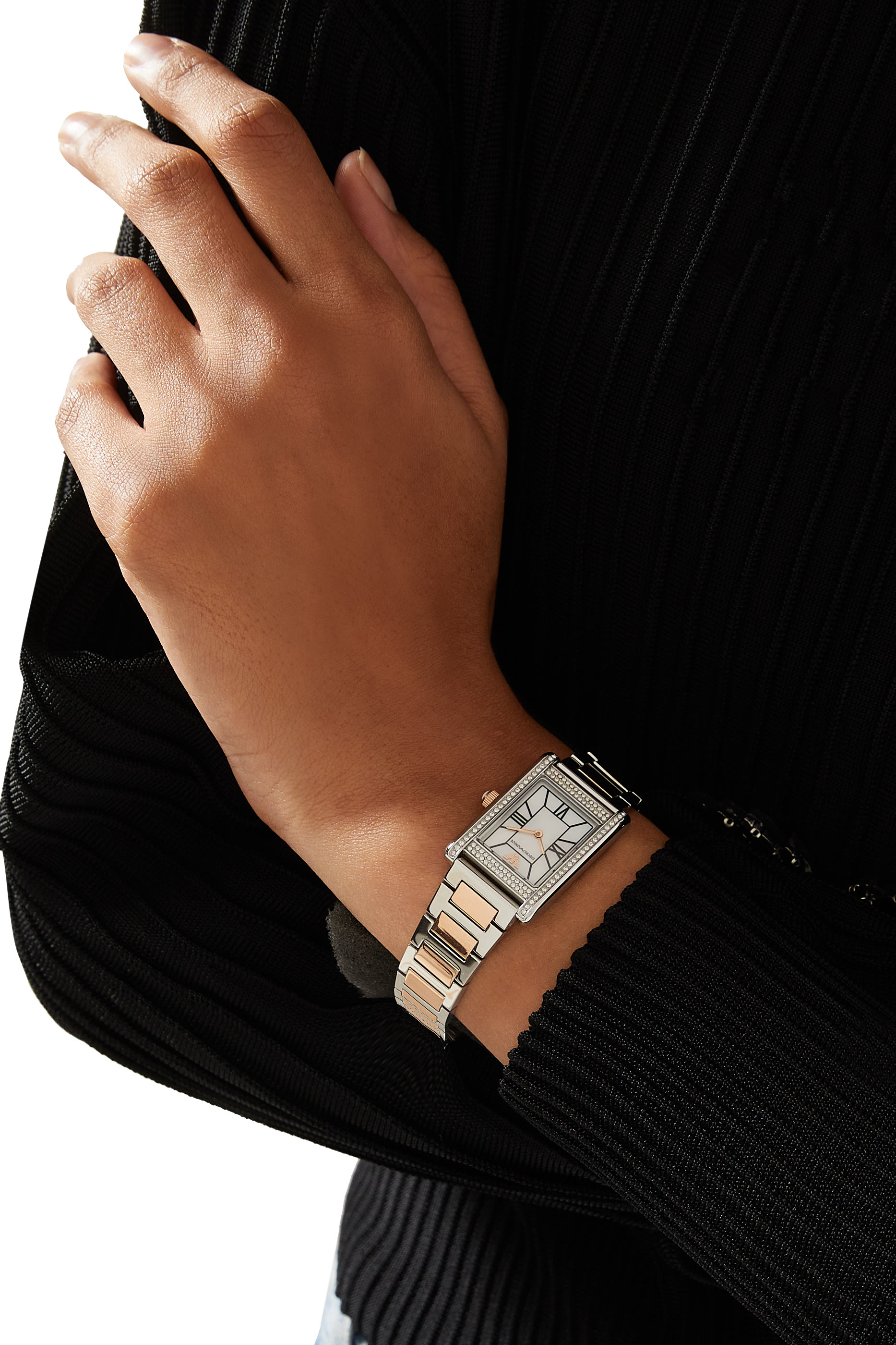 ساعة يد بتصميم ثنائي اللون، ستانلس ستيل