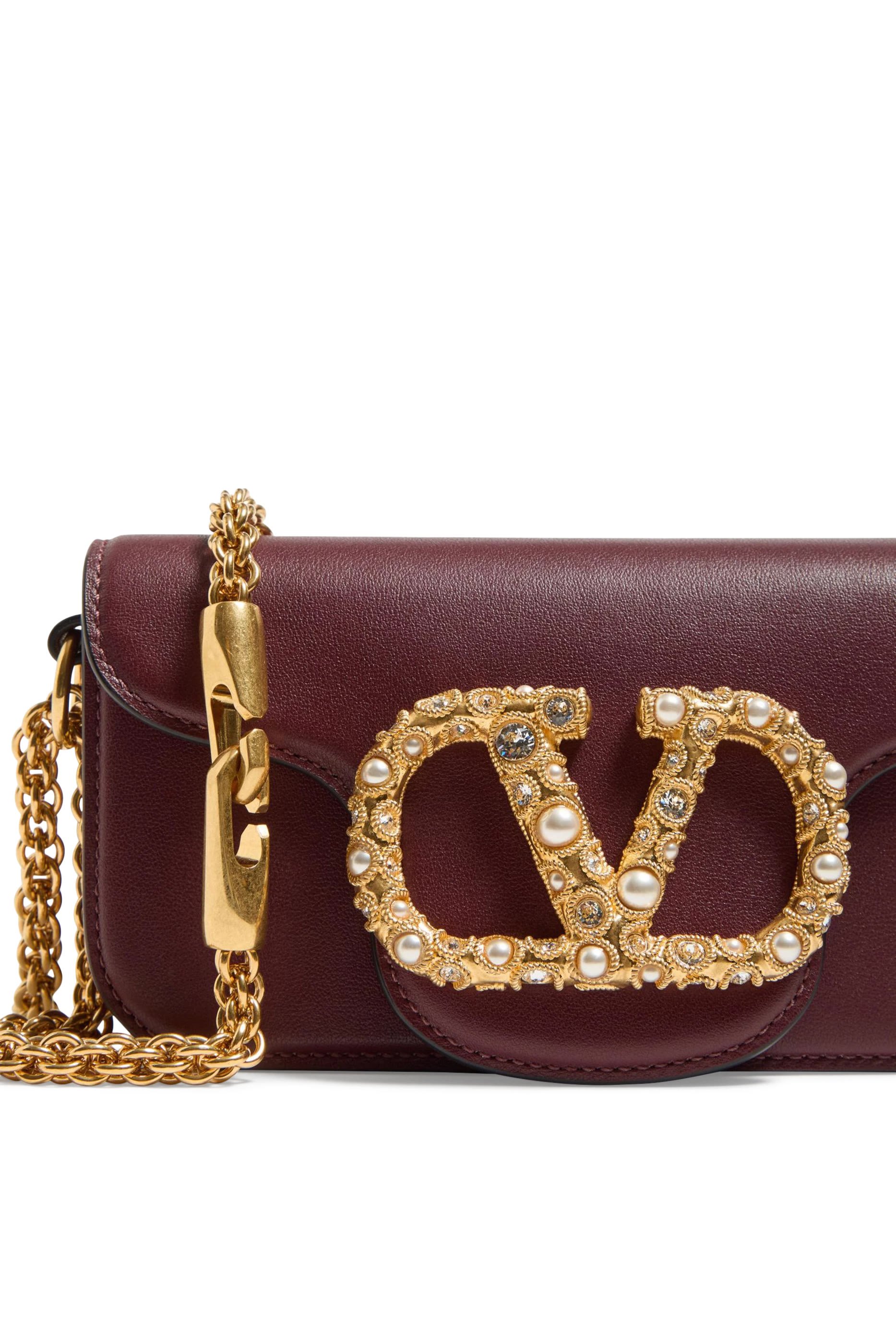 حقيبة كتف لوكو صغيرة بحلي شعار الماركة المرصعة بأحجار