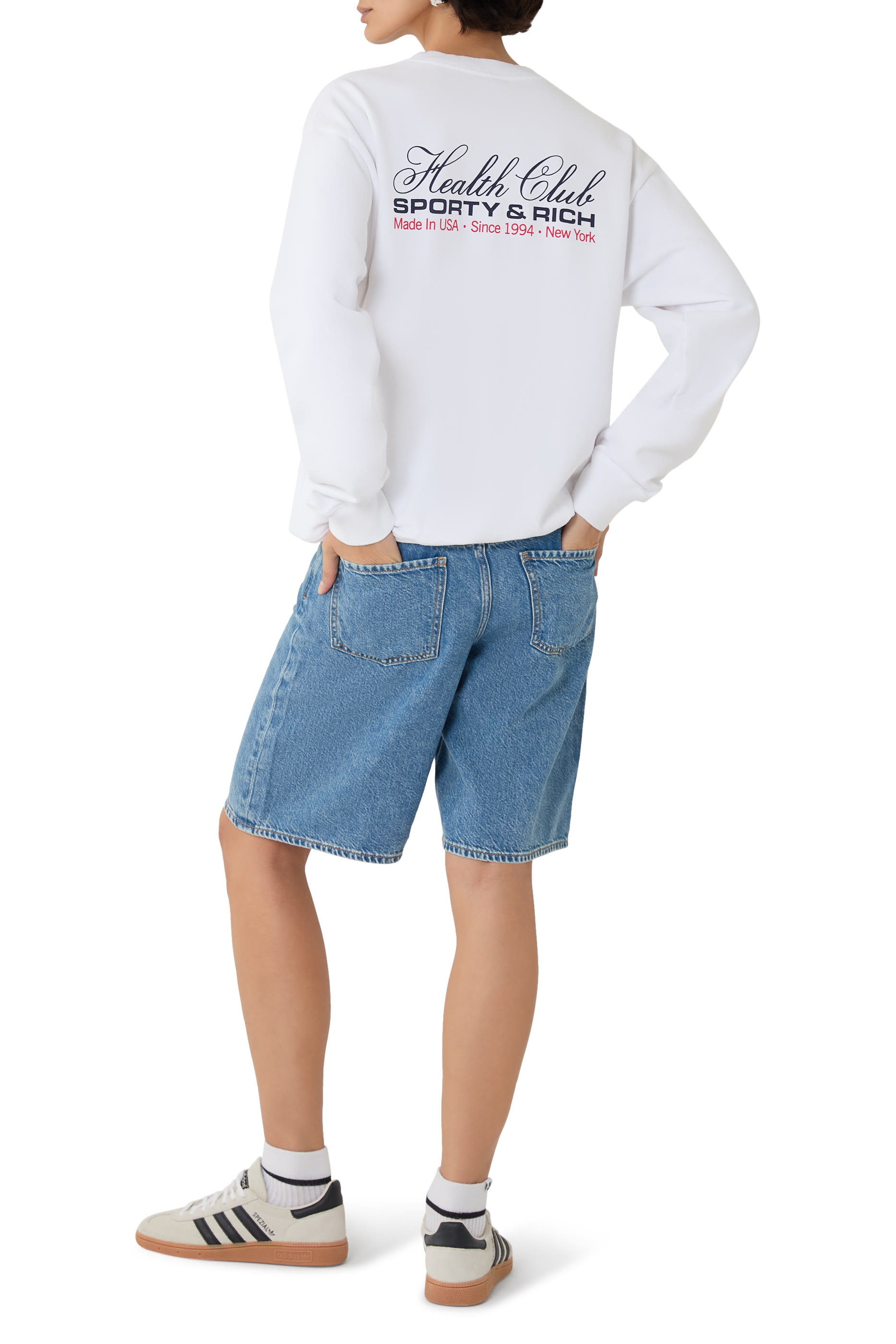 سويت شيرت بياقة ضيقة ونقشة مايد ان يو اس ايه