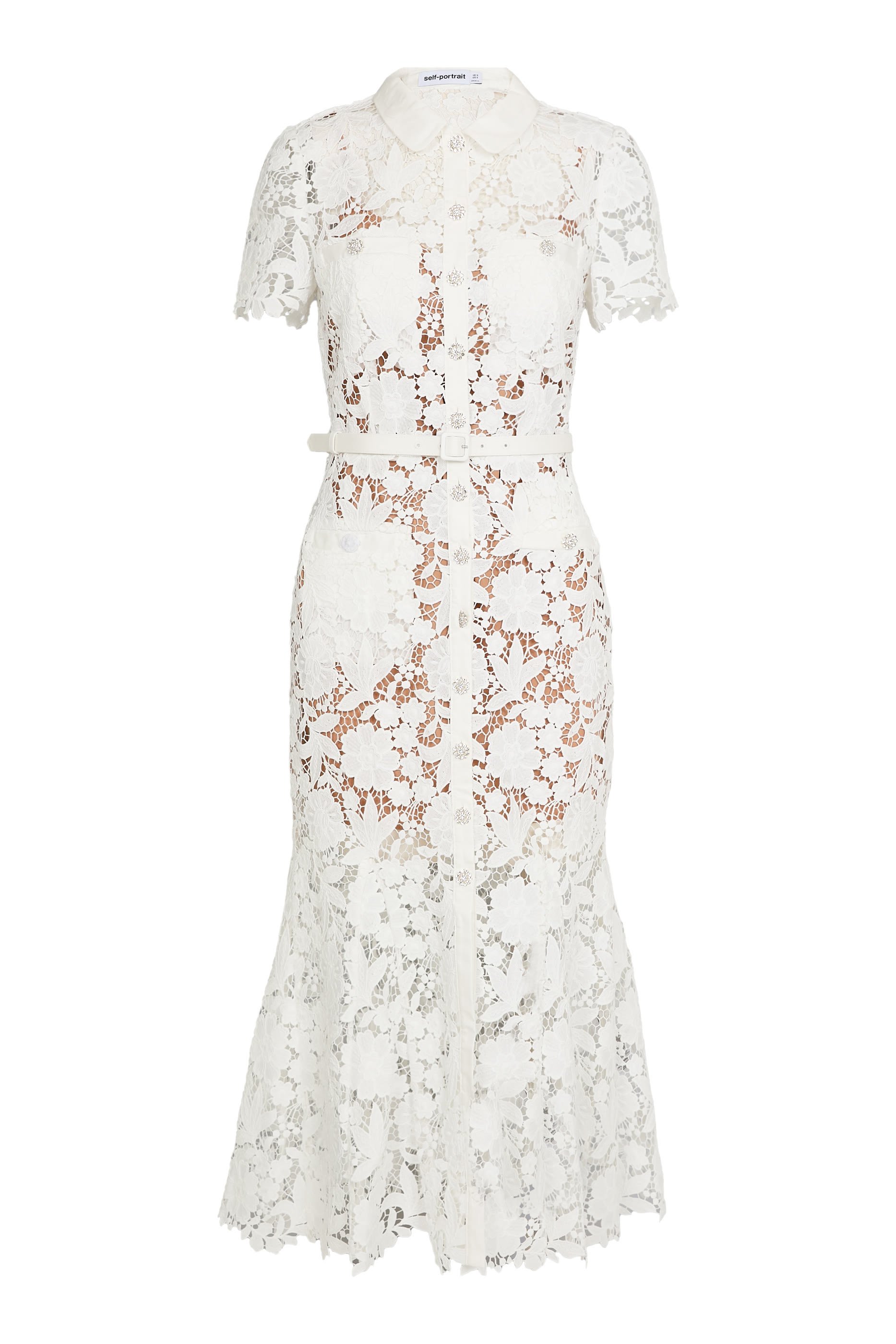 فستان متوسط الطول بياقة دانتيل