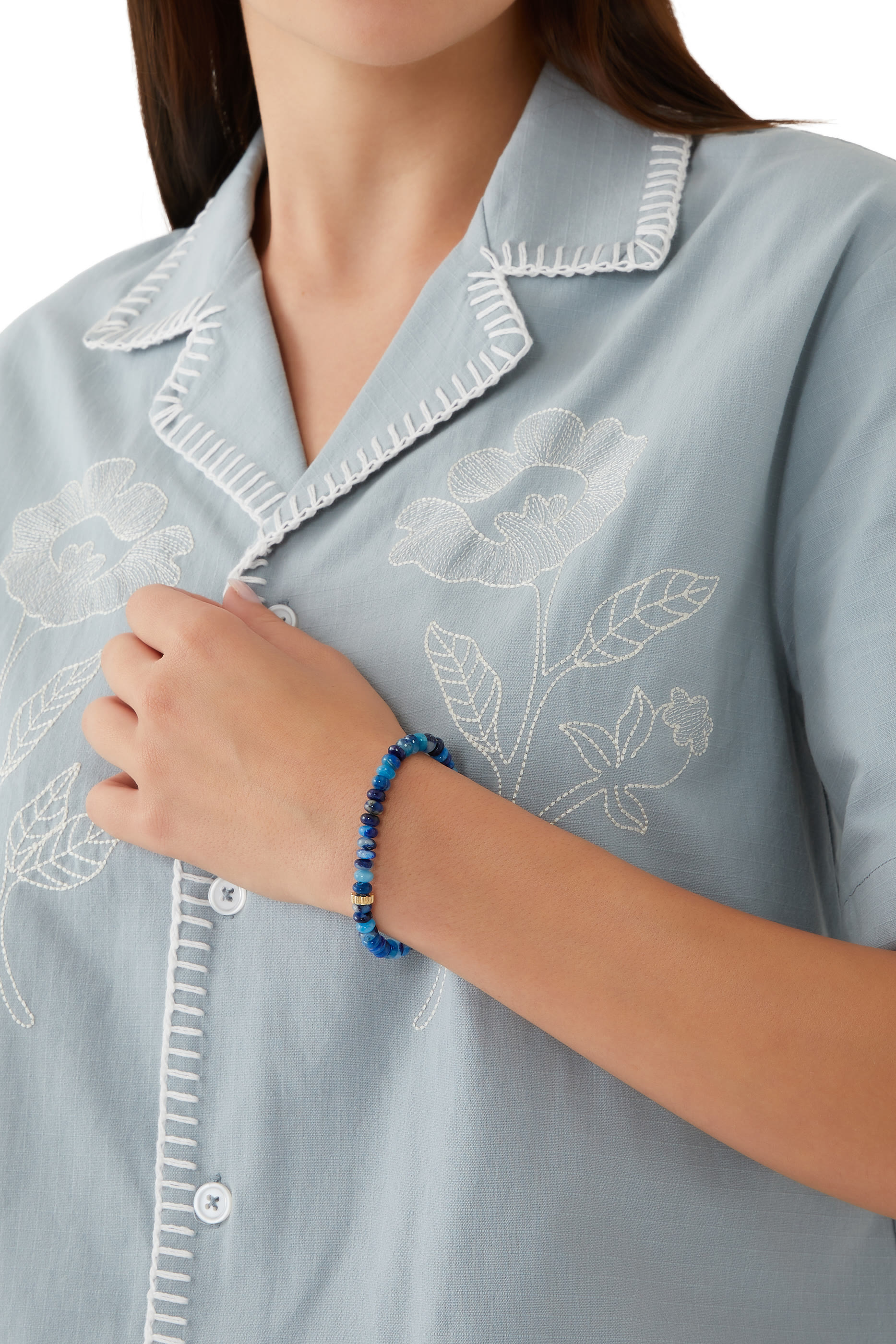 سوار بخرز أفغانيت وحلية دائرية بارزة الملمس مرصعة بالماس، ذهب أصفر عيار 14