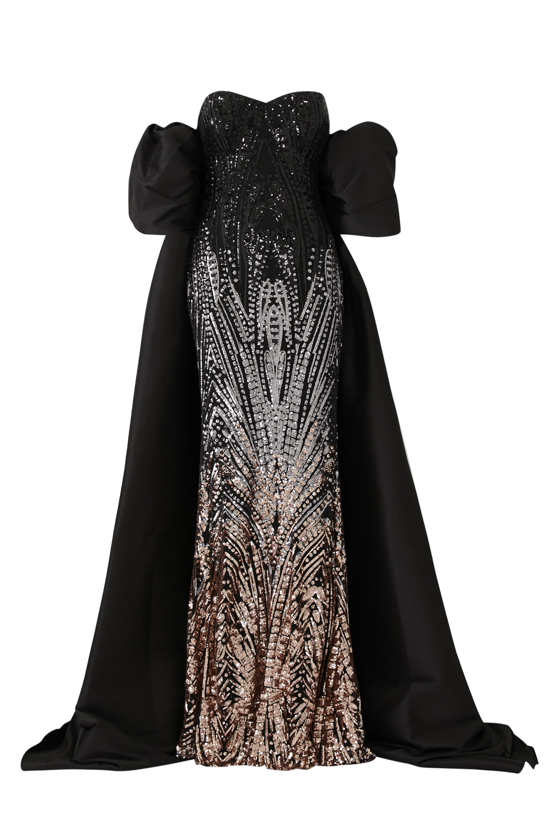 فستان سهرة مرصع بدون حمالات