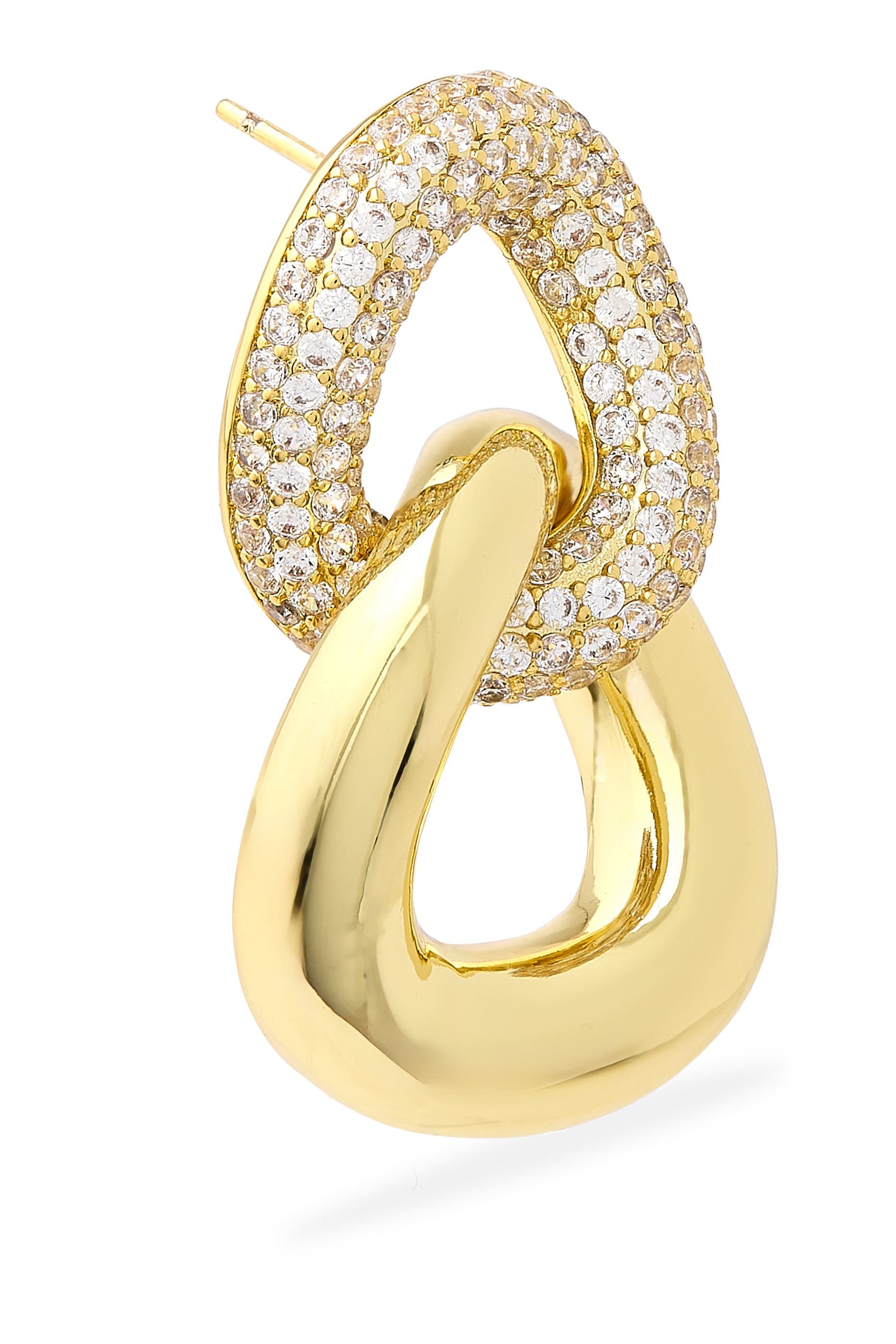 Pavé Double Link Earrings, Gold Plated Brass & Cubic Zirconia
