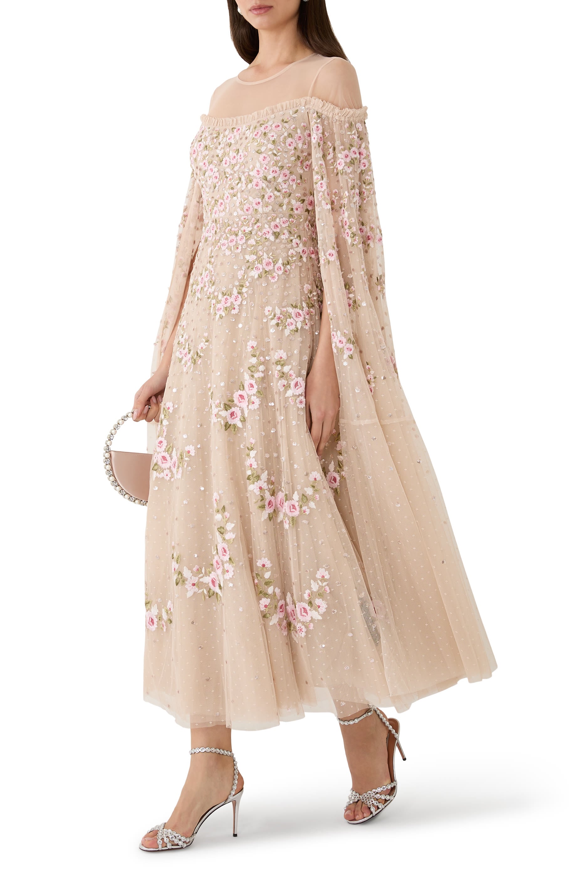 Crescent Roses Cape Ankle Gown