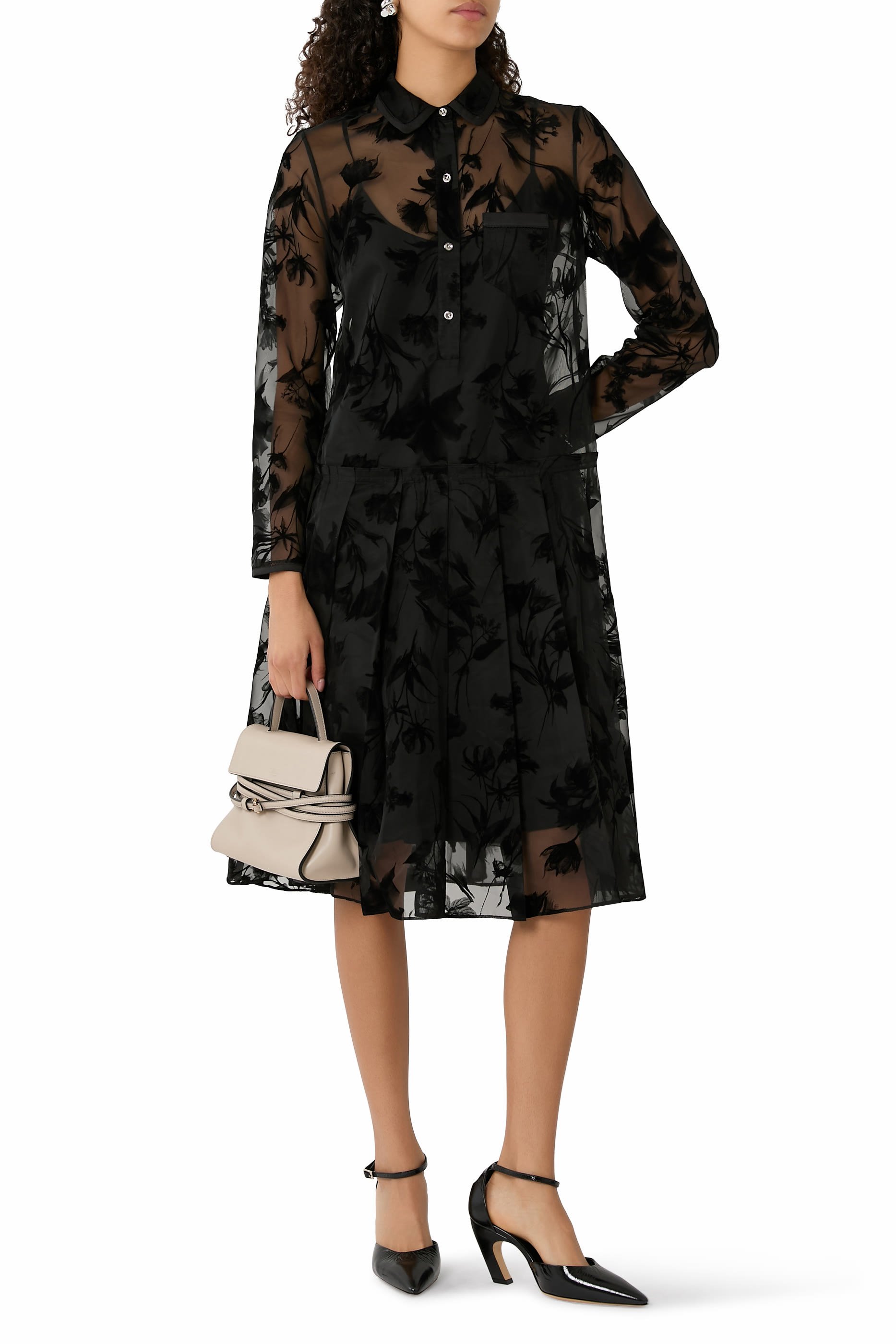 فستان بنمط قميص أورجانزا بتفاصيل بارزة الملمس