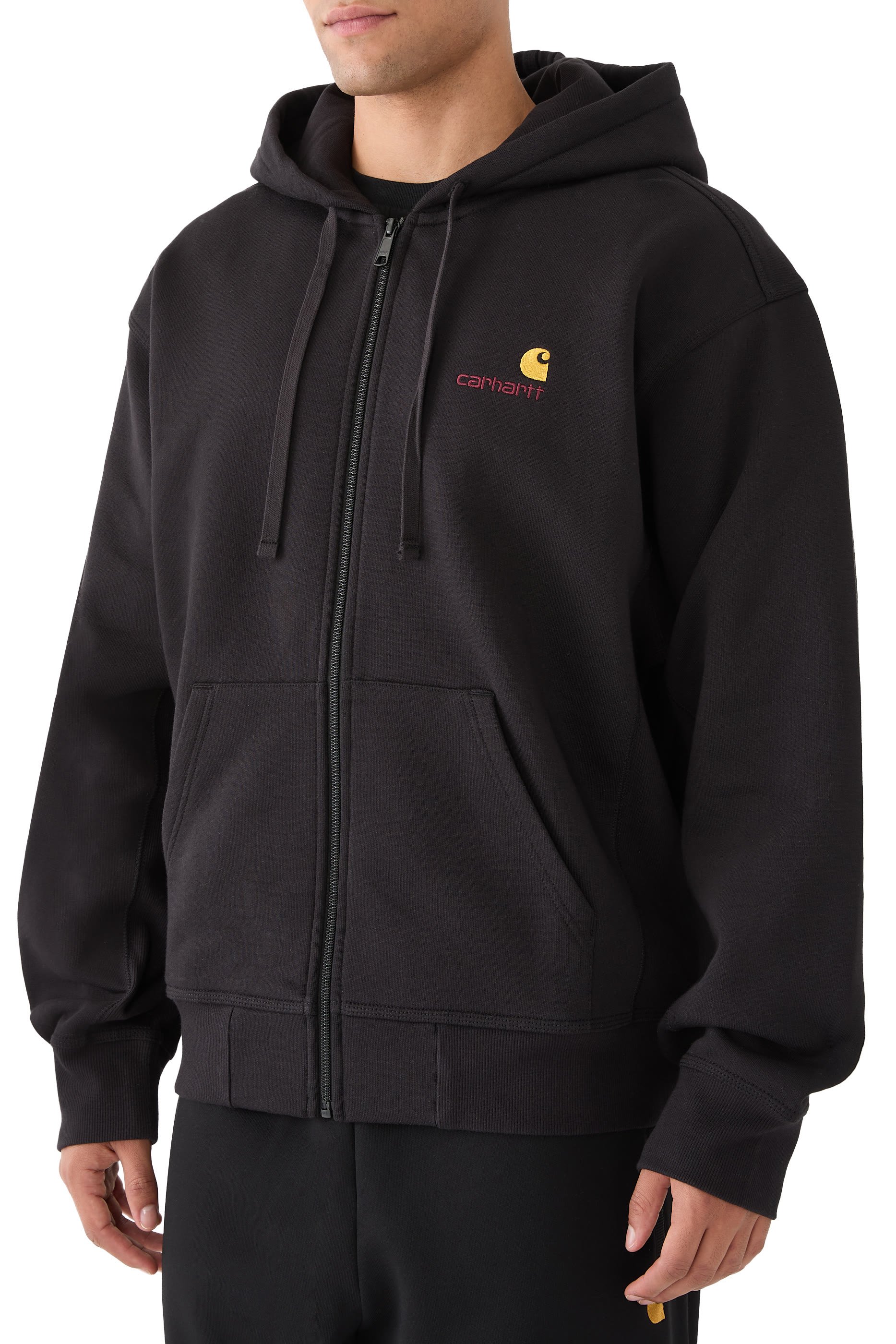 جاكيت بتطريز أمريكان سكريبت وغطاء رأس