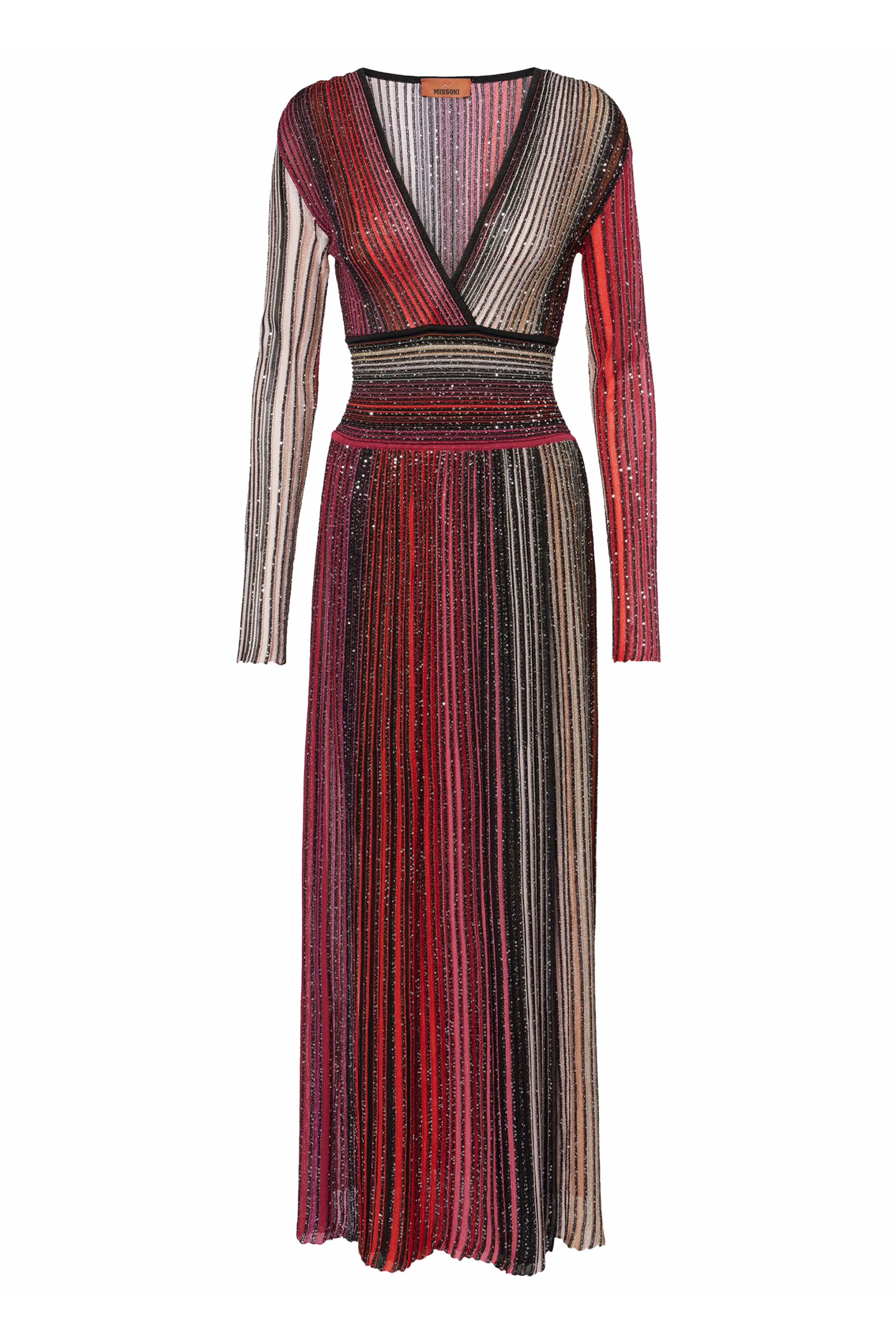  فستان طويل بياقة على شكل حرف V منسوج مطرز جزئيا بترتر